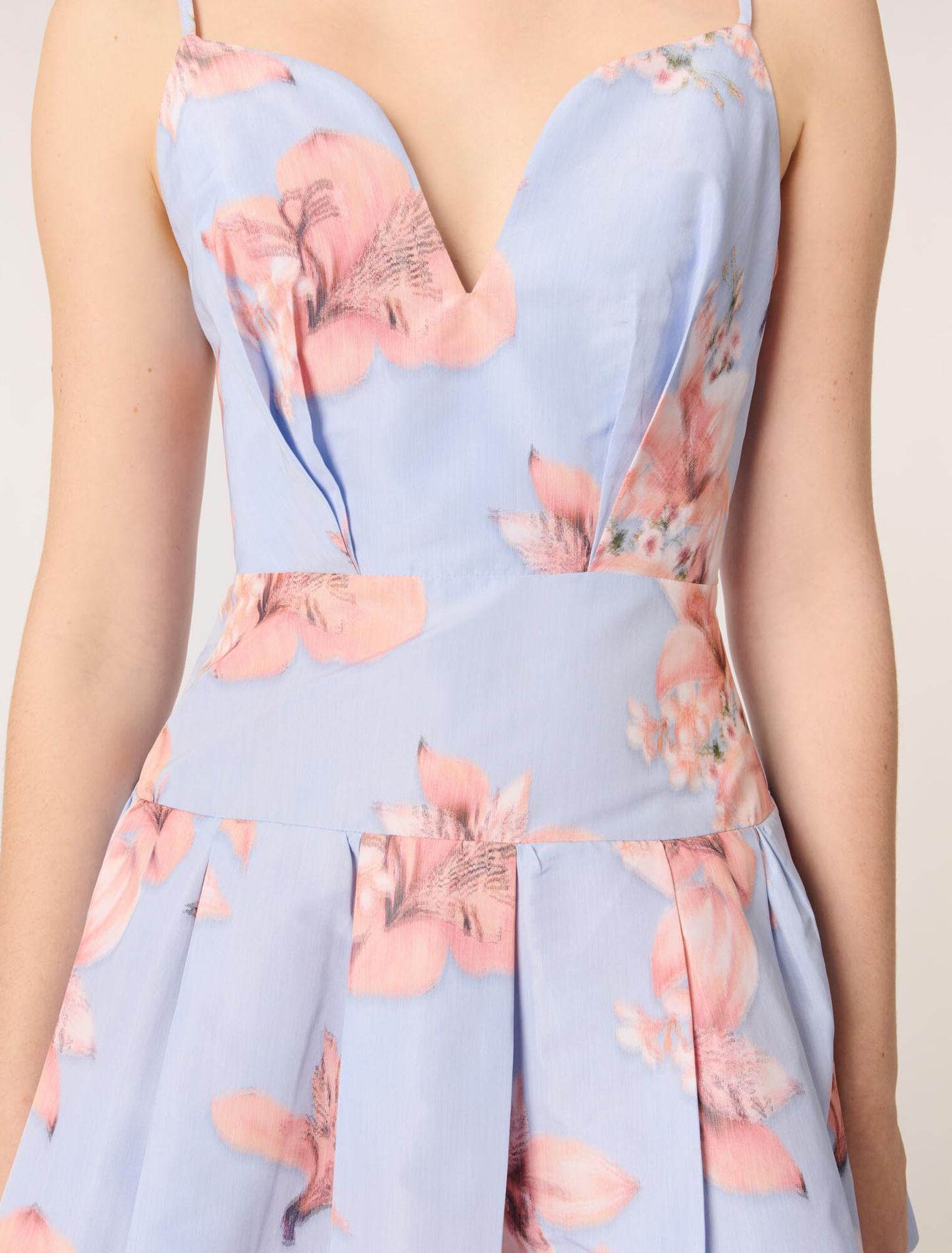 Maje - Đầm ngắn mini taffeta họa tiết hoa