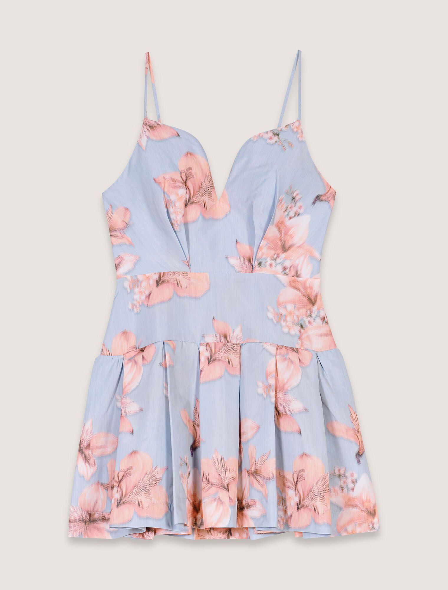 Maje - Đầm ngắn mini taffeta họa tiết hoa