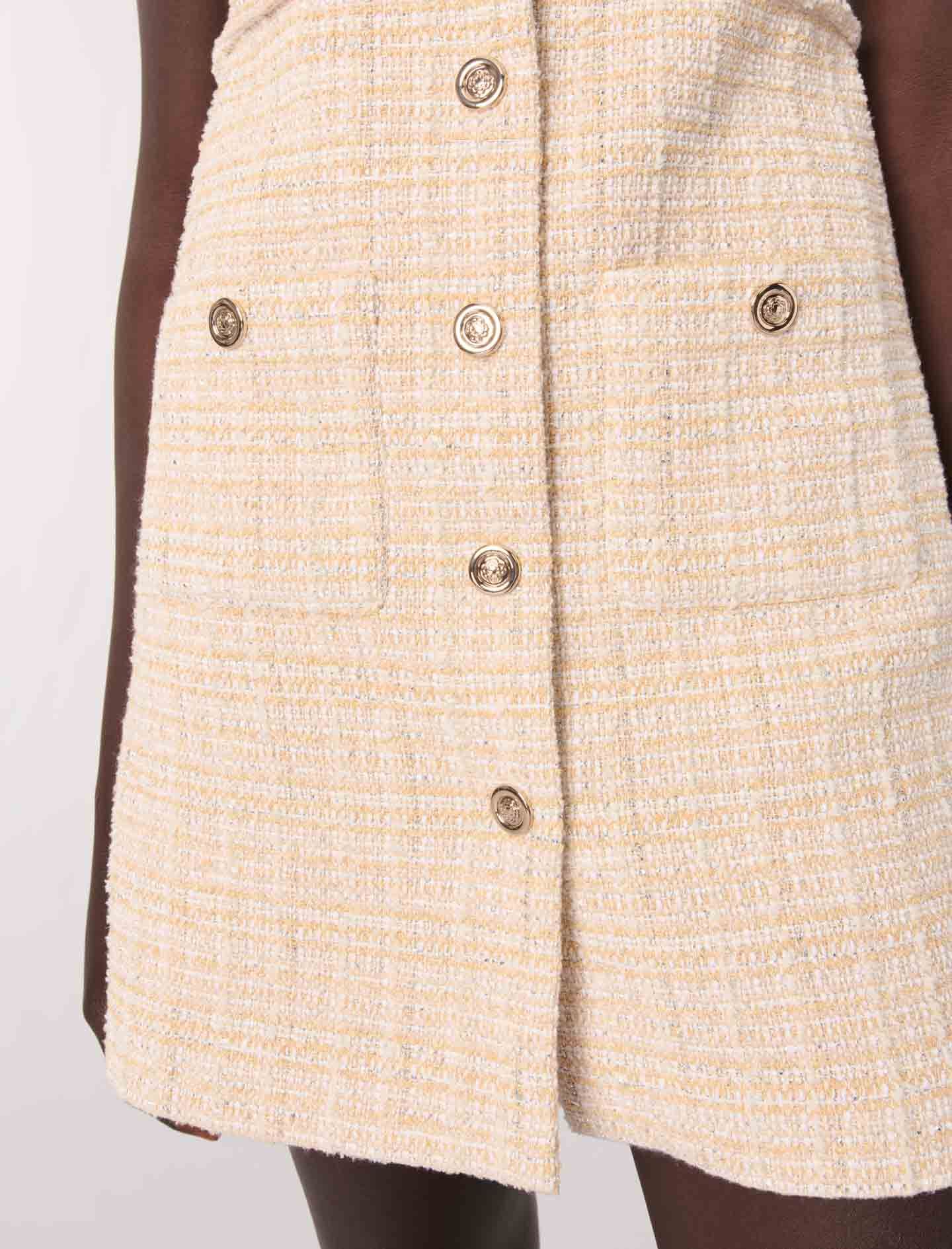 Maje - Đầm ngắn hai dây tweed cổ vuông