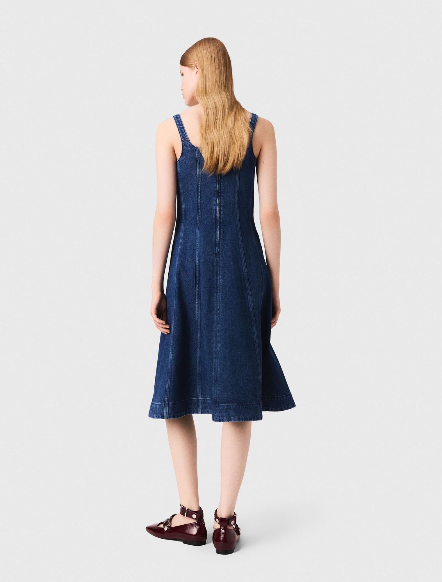Maje - Đầm dài denim xòe hai dây