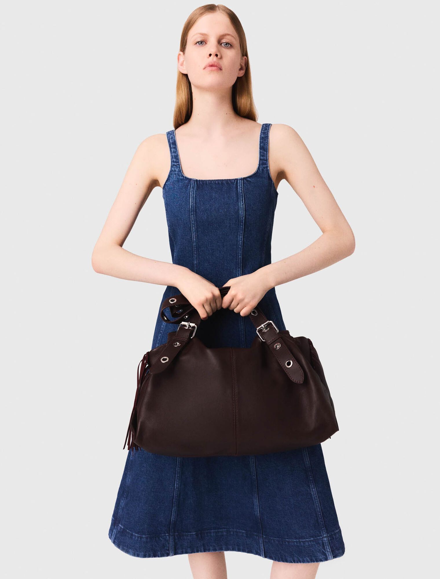 Maje - Đầm dài denim xòe hai dây