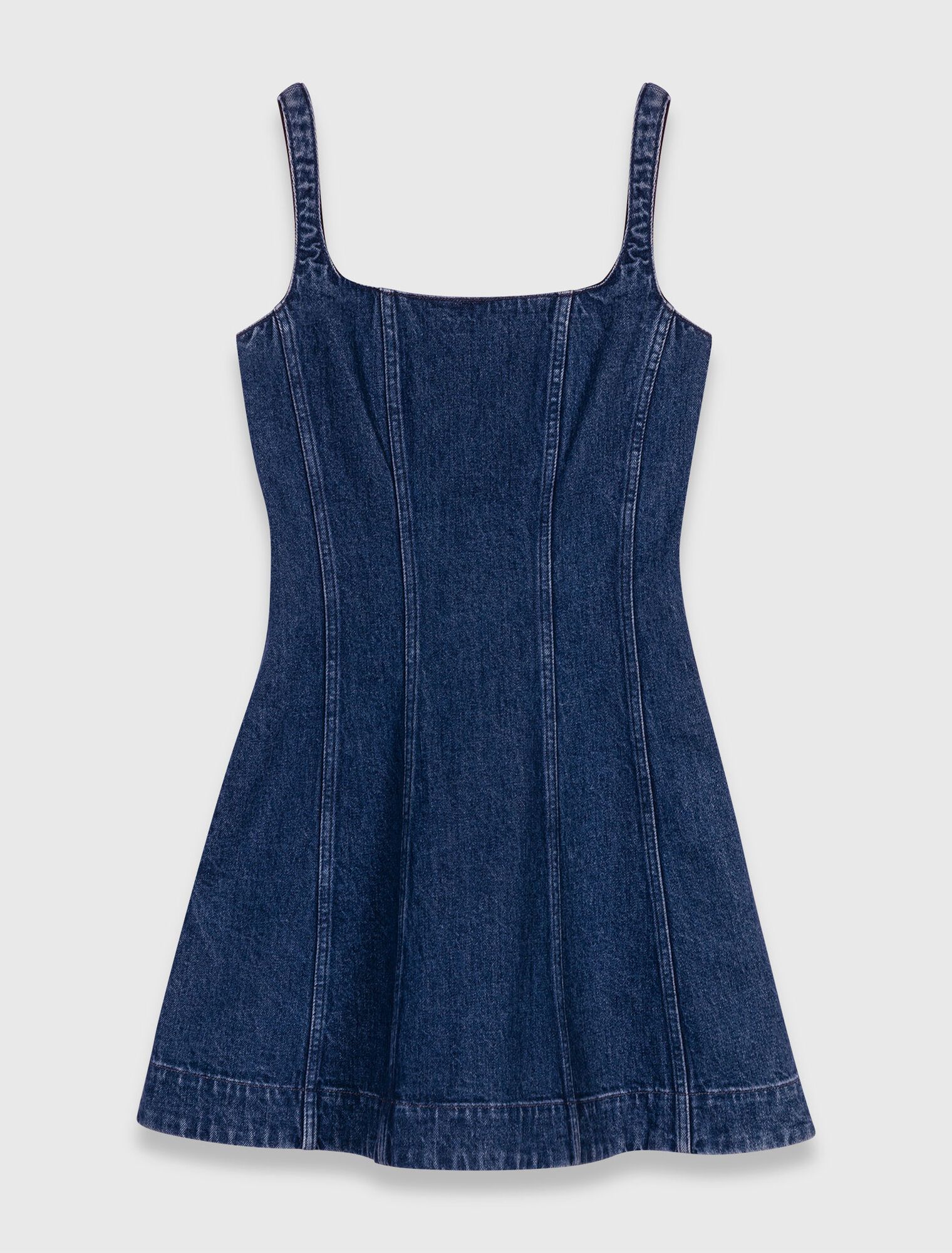 Đầm ngắn hai dây denim dáng xòe