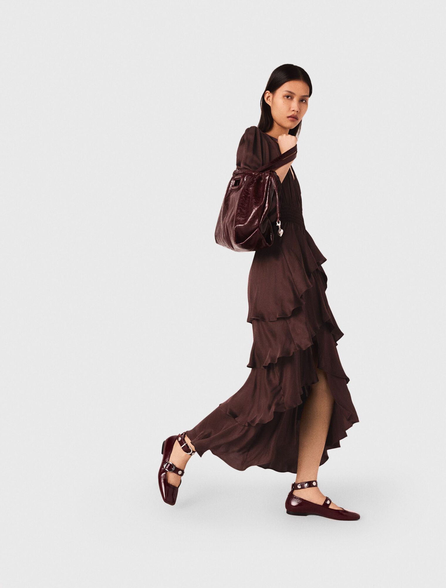 Maje - Đầm maxi voan bèo nhún