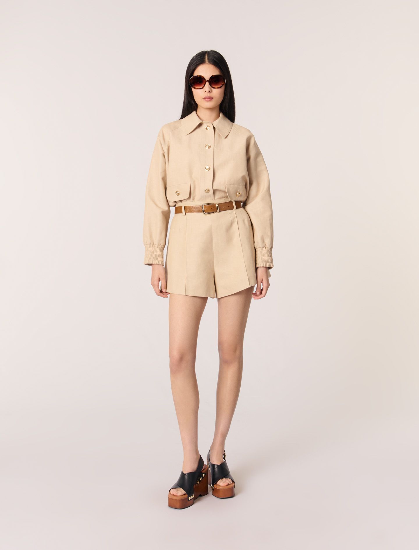 Maje - Quần short vải linen cotton