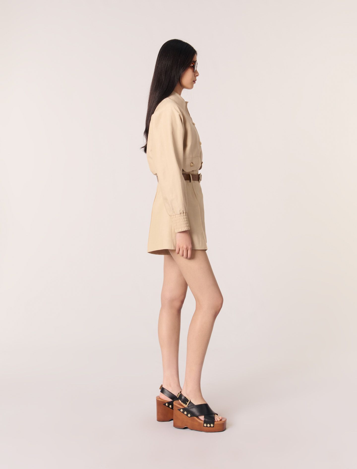 Maje - Quần short vải linen cotton
