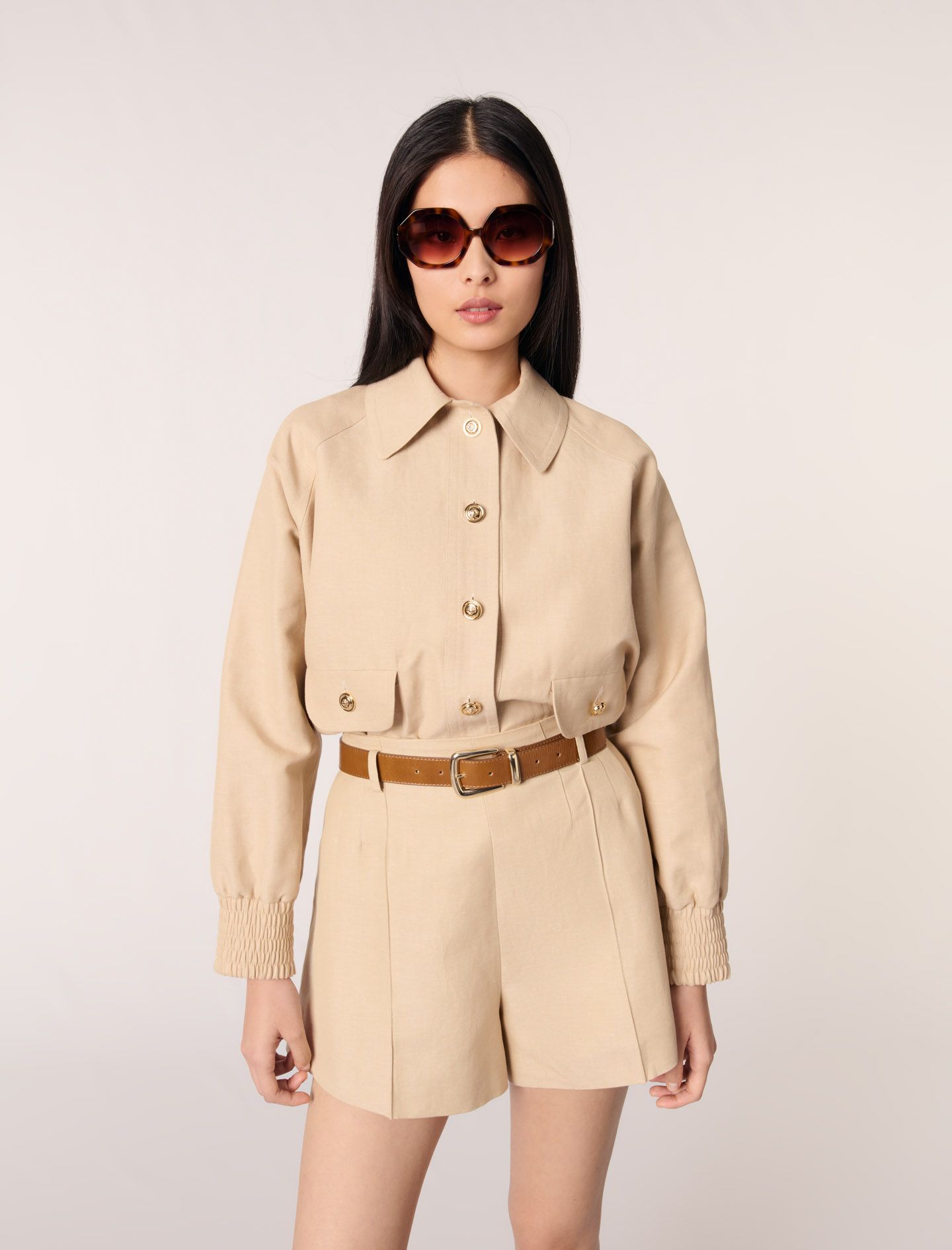 Maje - Quần short vải linen cotton