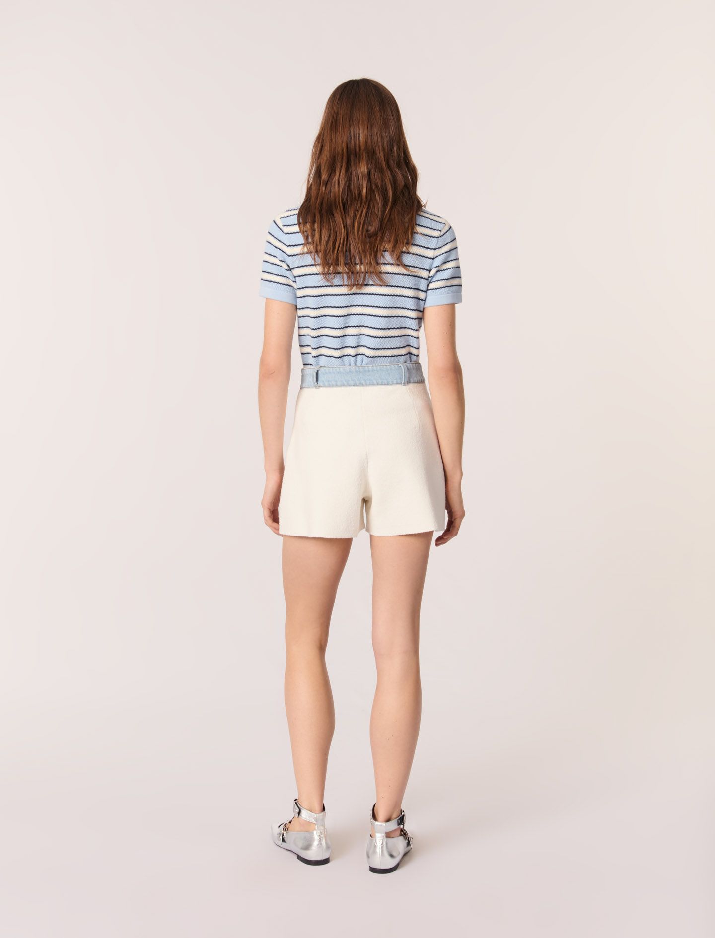 Maje - Quần short dệt kim phối viền denim