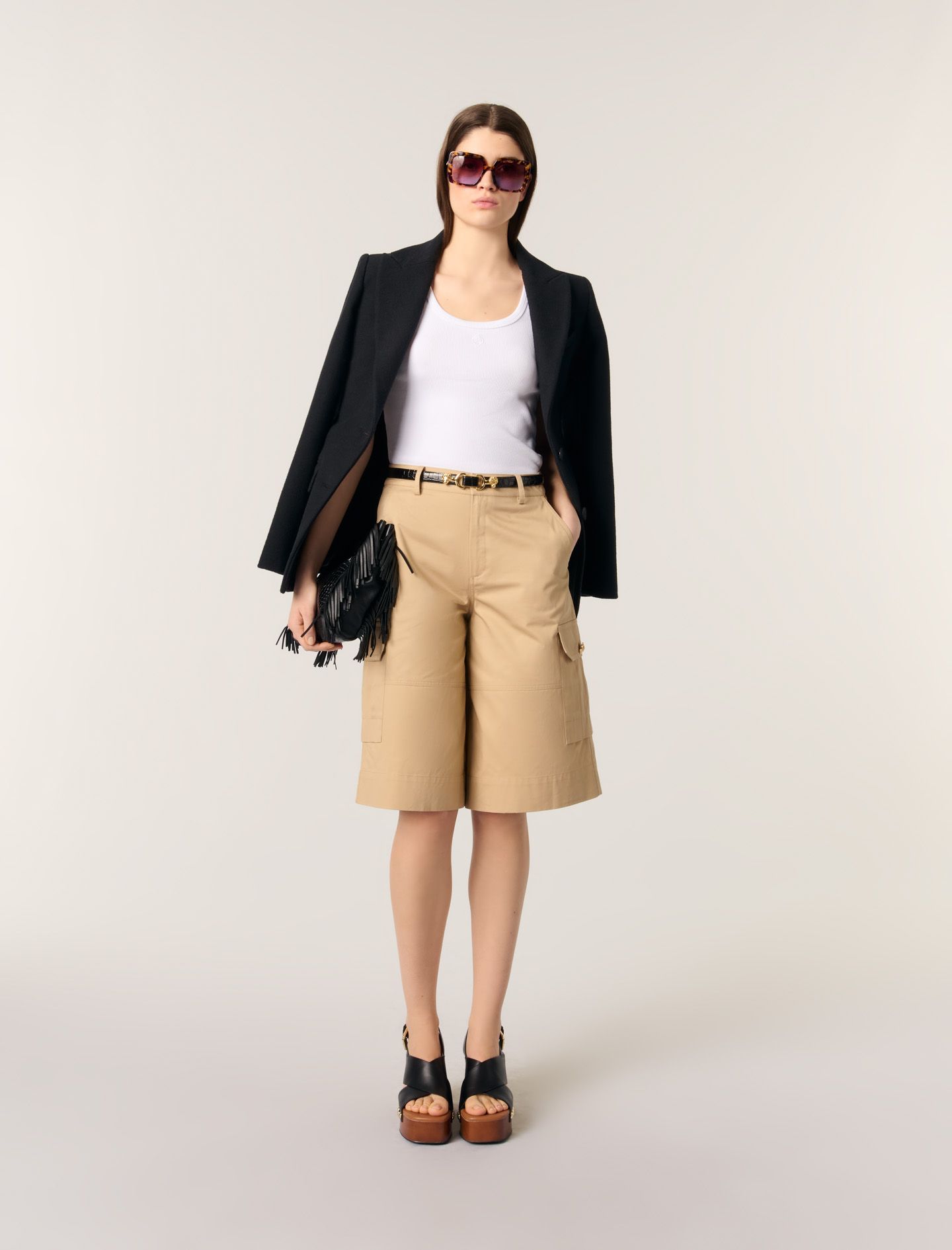 Maje - Quần short Bermuda cotton ống rộng