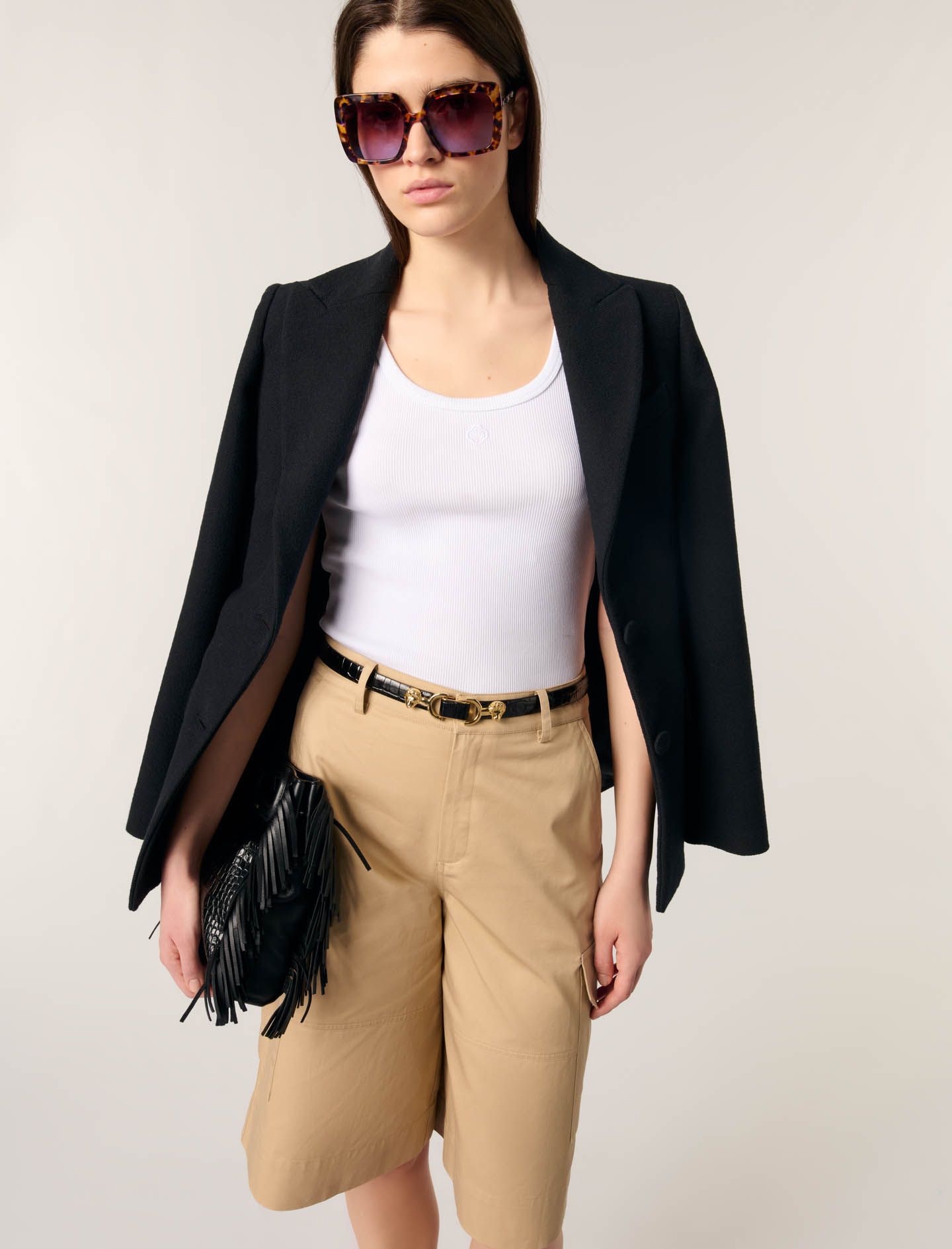 Maje - Quần short Bermuda cotton ống rộng