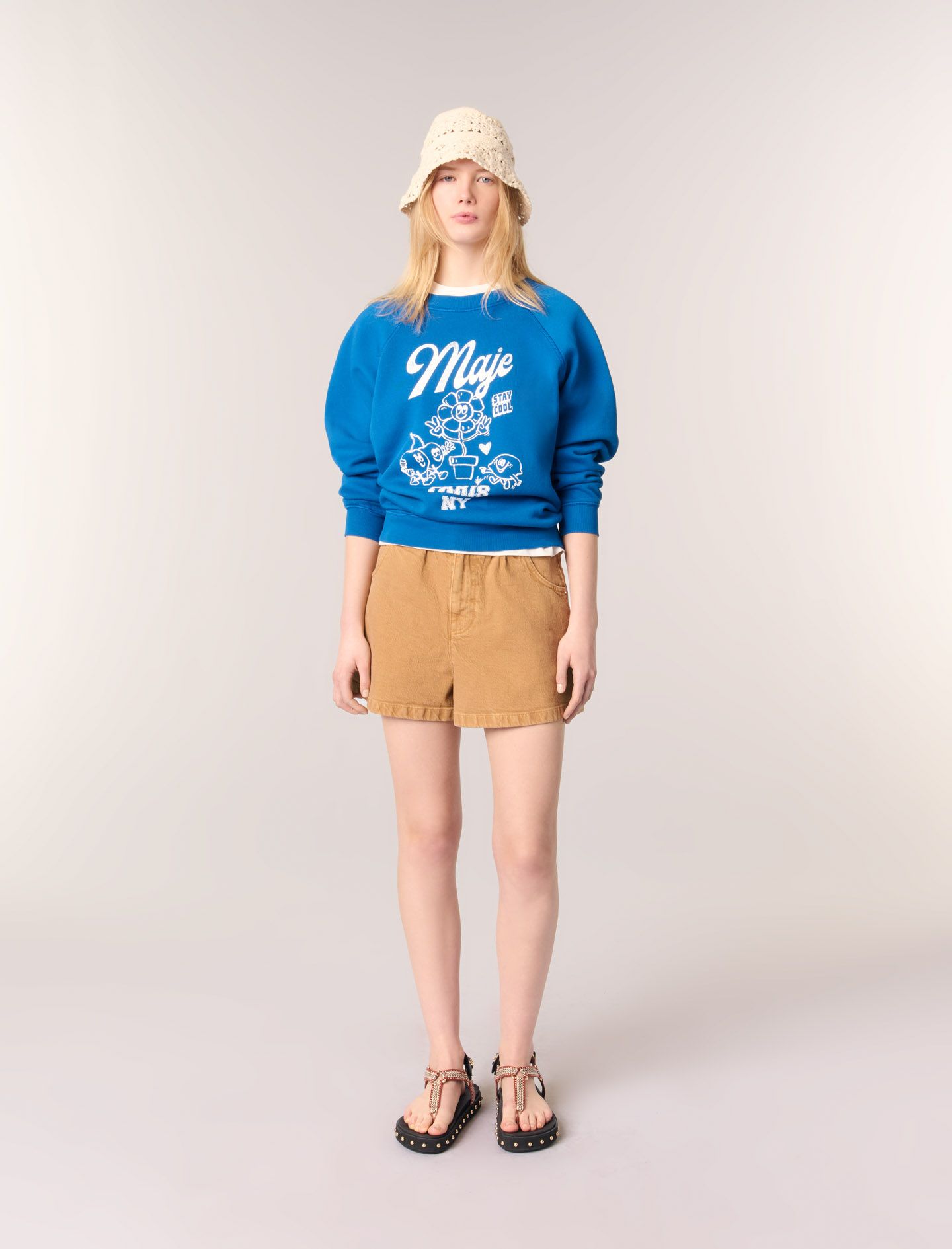 Maje - Quần short denim ống xòe