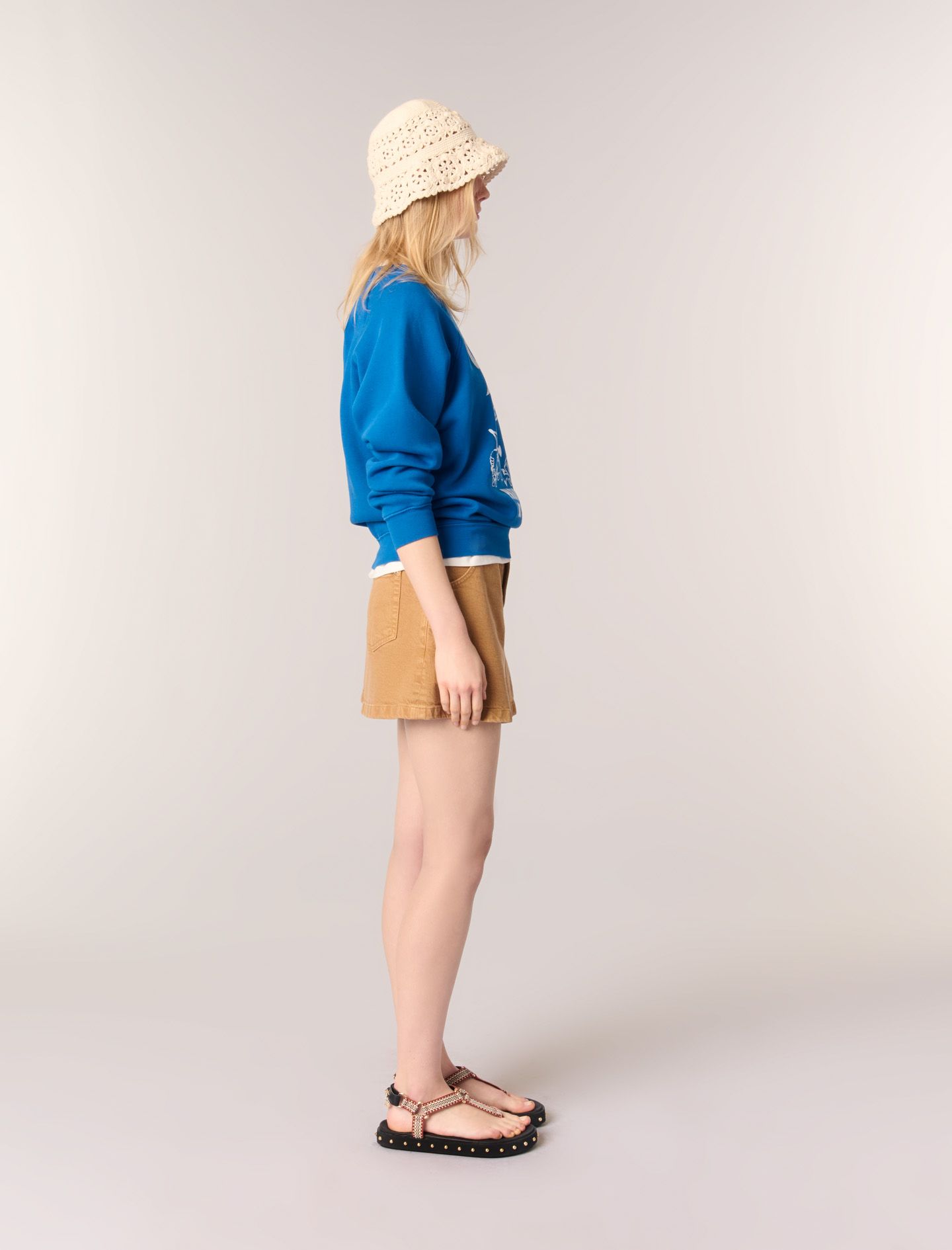 Maje - Quần short denim ống xòe