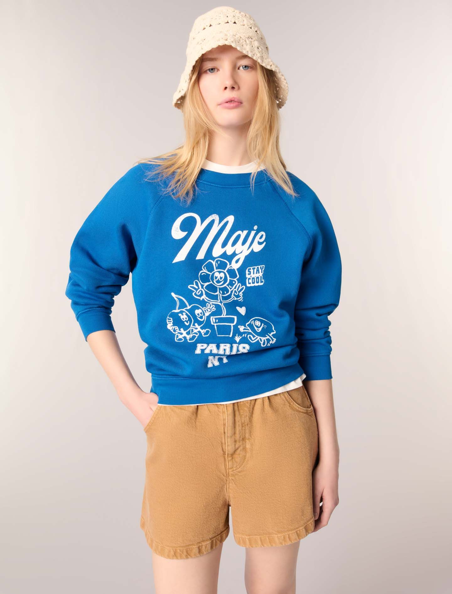 Maje - Quần short denim ống xòe