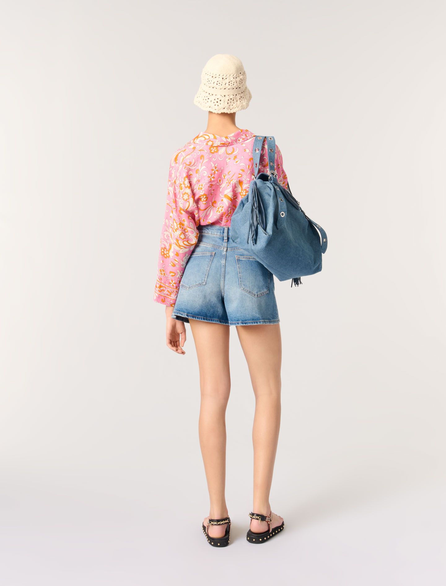 Maje - Quần short jeans viền bện