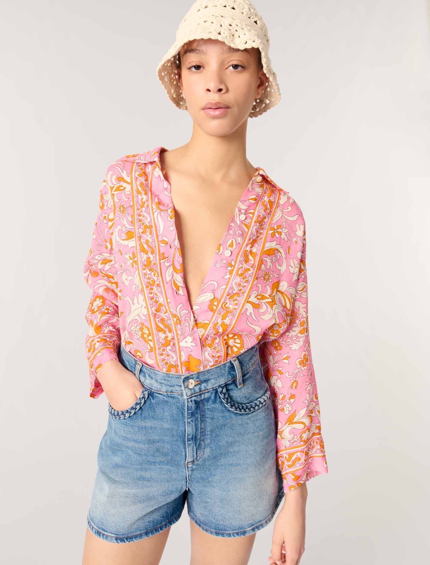Maje - Quần short jeans viền bện