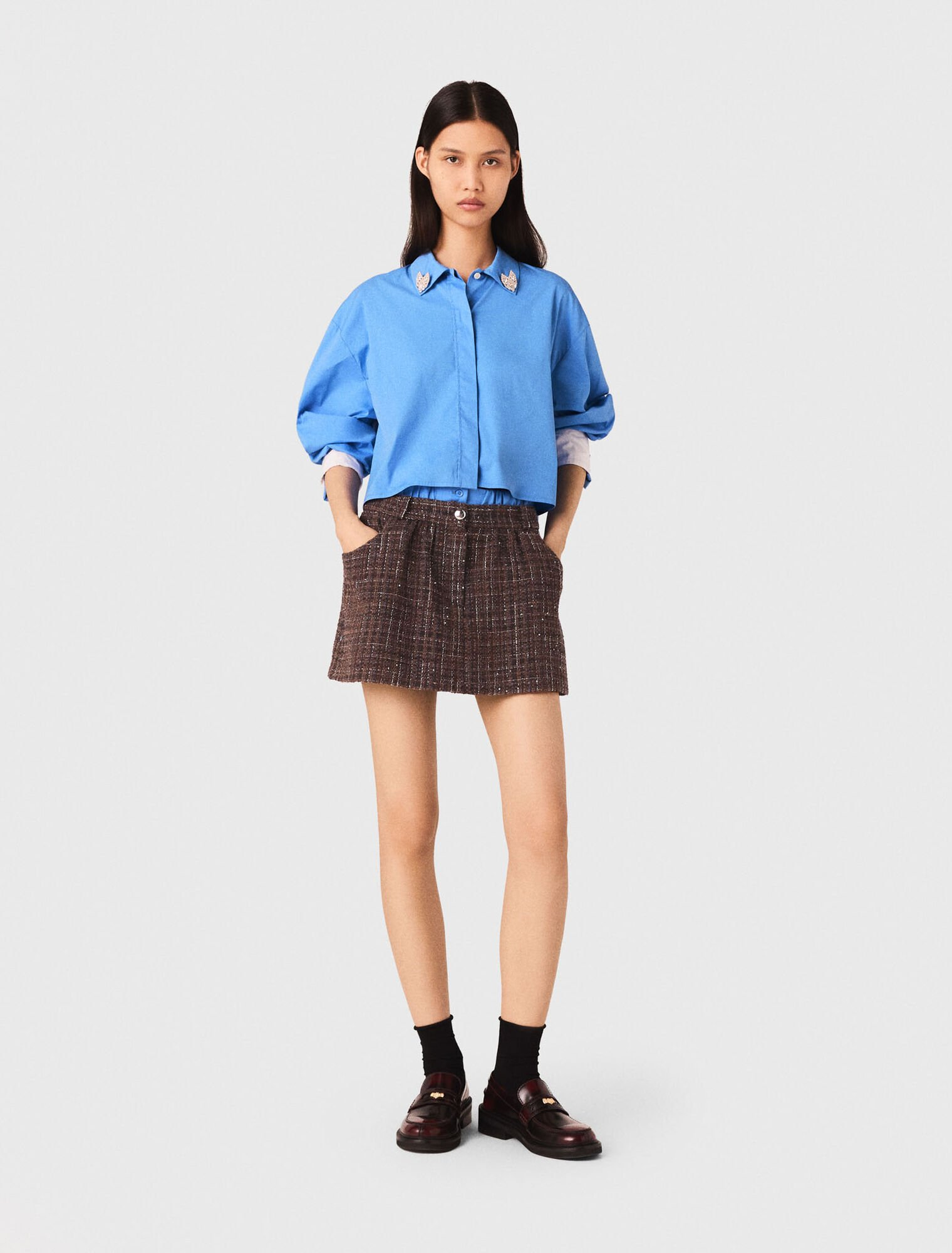 Maje - Quần short tweed đai lưng thun