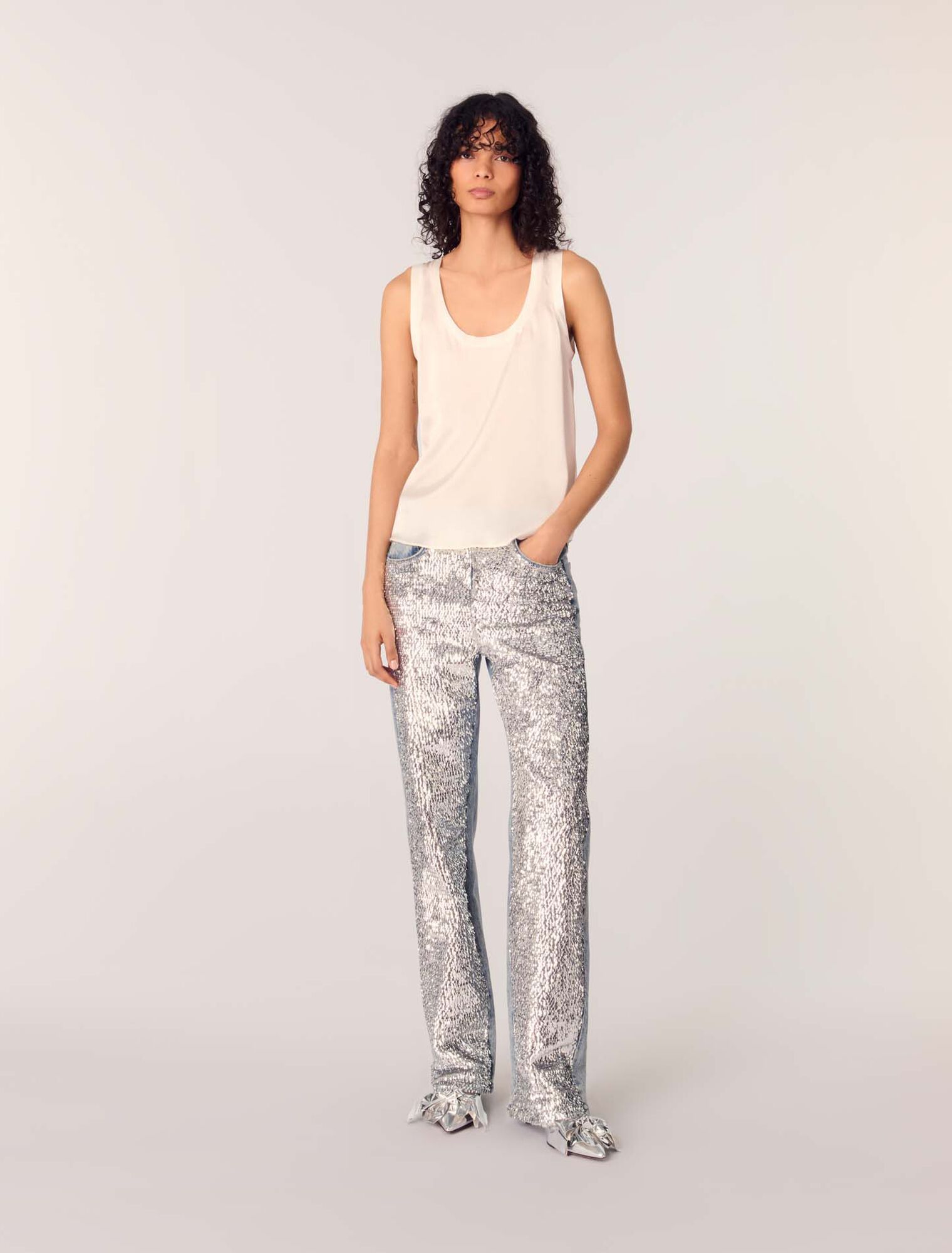 Maje - Áo tanktop satin lụa trơn