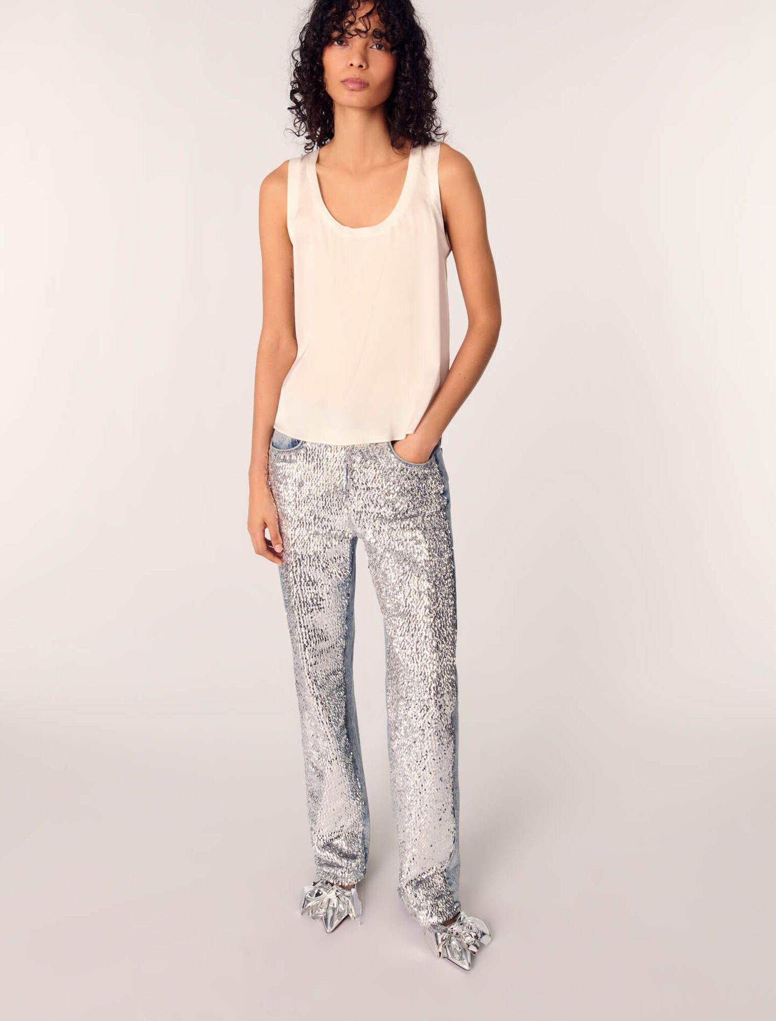 Maje - Áo tanktop satin lụa trơn