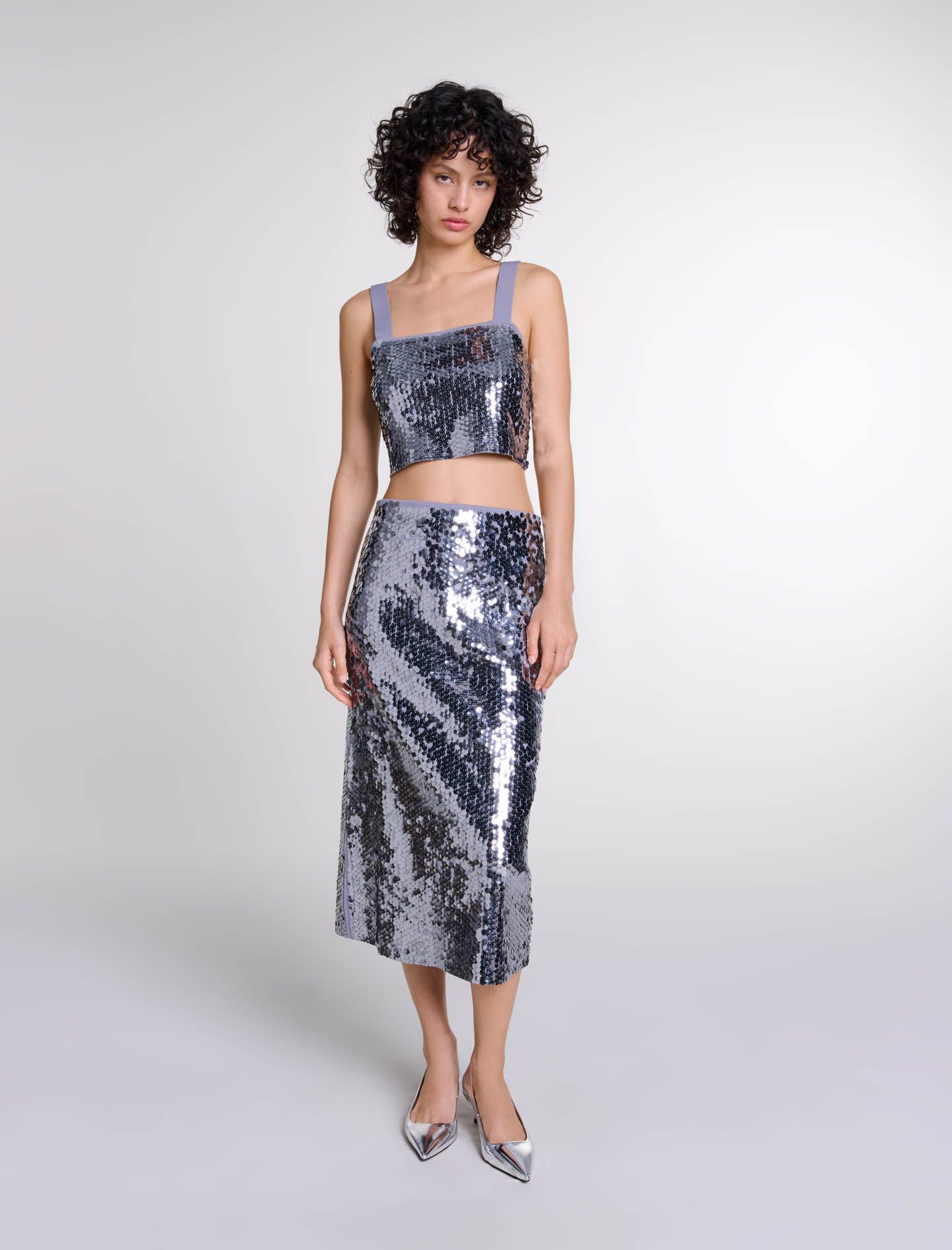 Maje - Áo hai dây croptop sequin lấp lánh