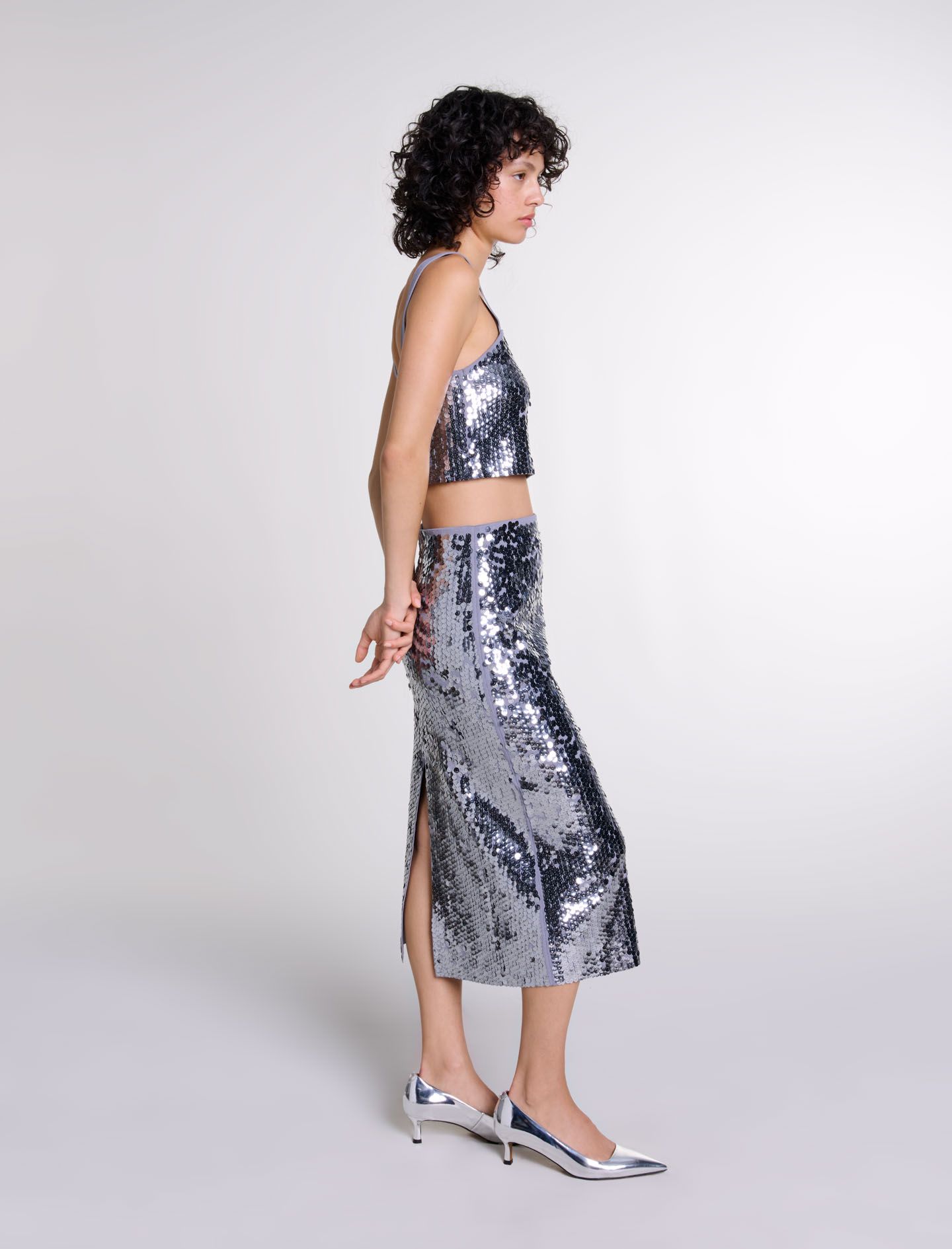 Maje - Áo hai dây croptop sequin lấp lánh