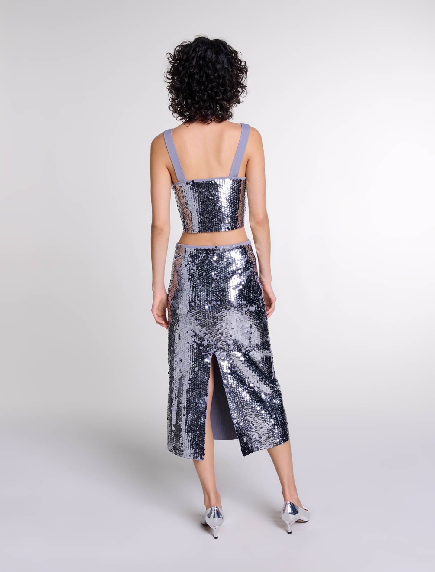 Maje - Áo hai dây croptop sequin lấp lánh