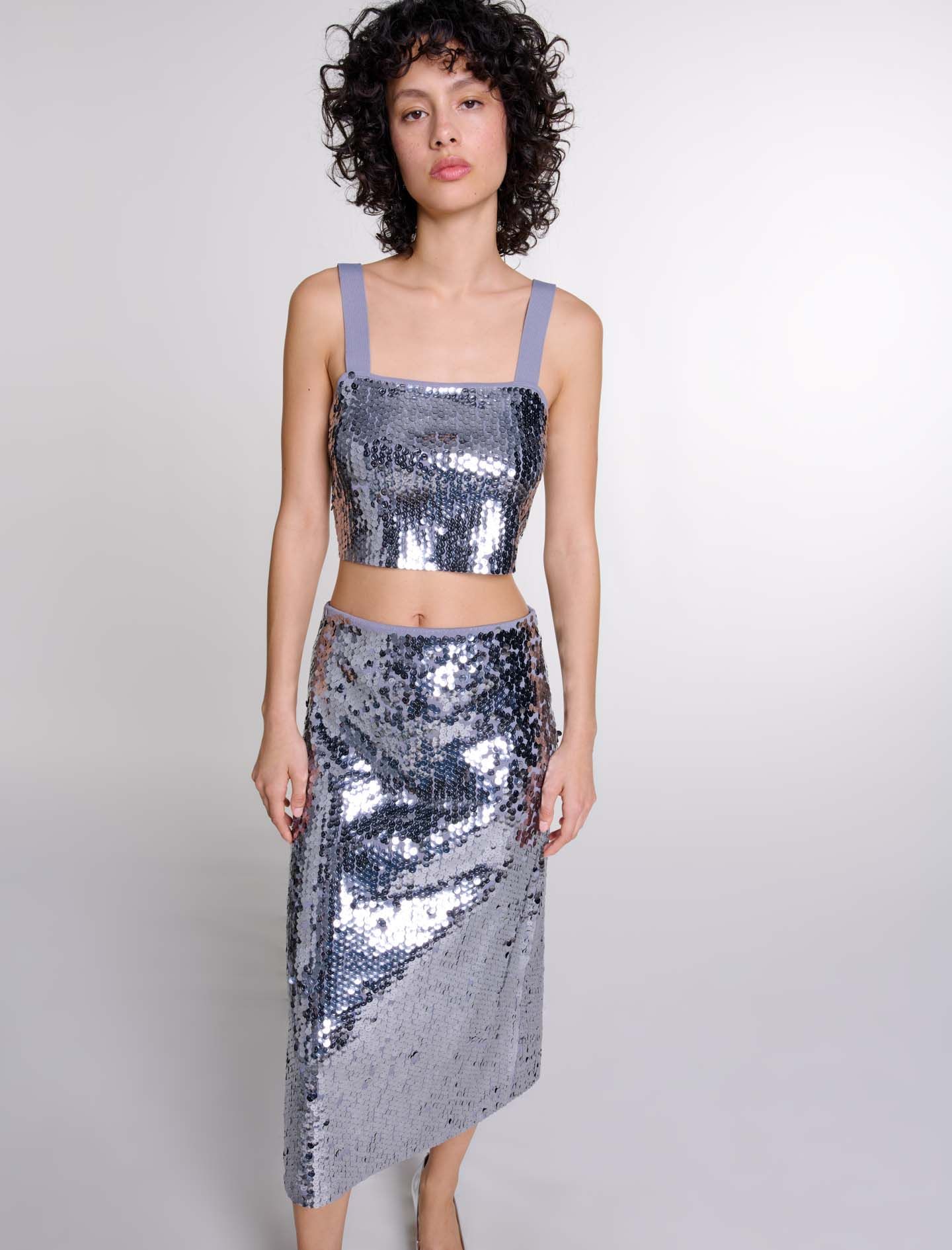 Maje - Áo hai dây croptop sequin lấp lánh