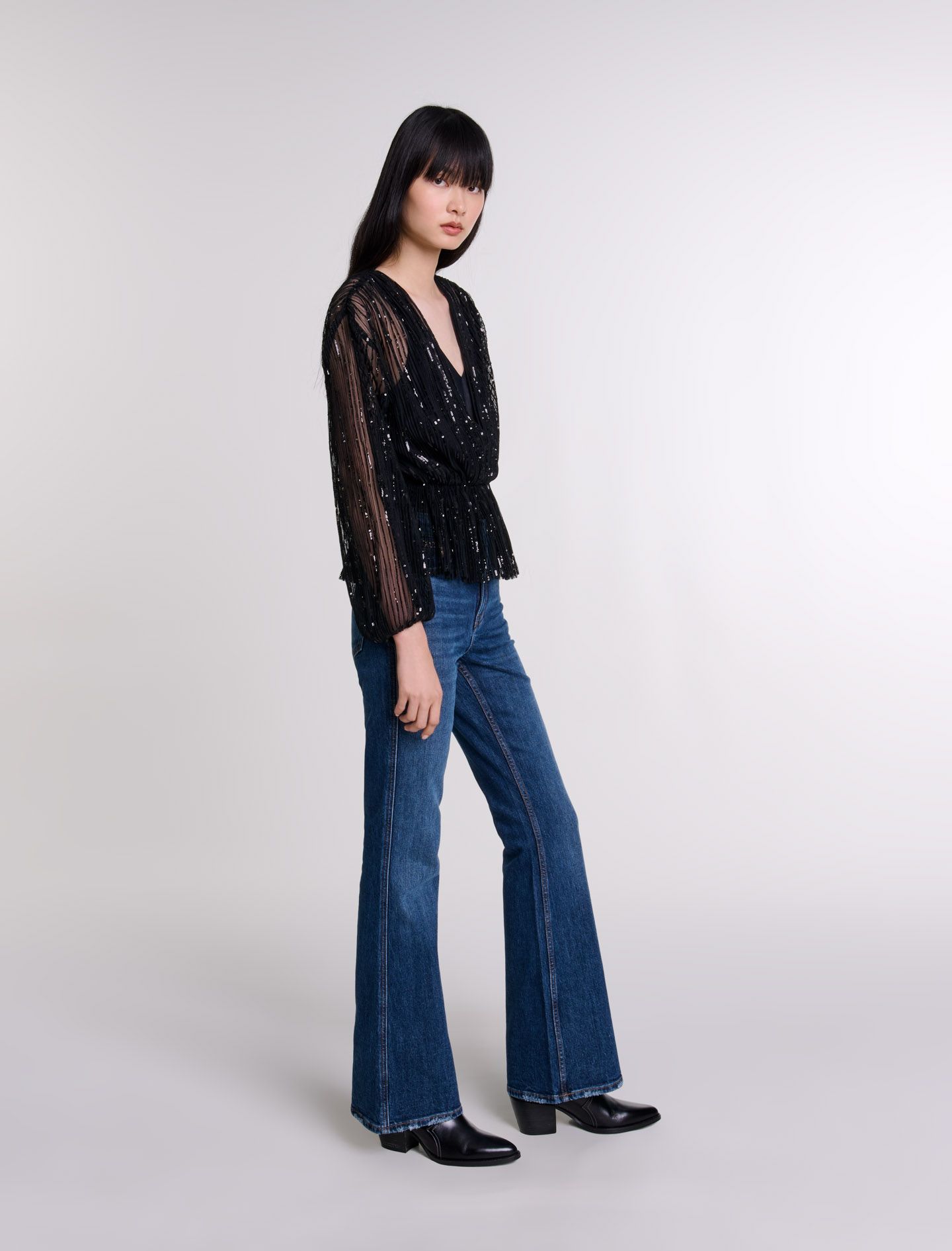 Maje - Set áo nhũ xuyên thấu và áo hai dây satin