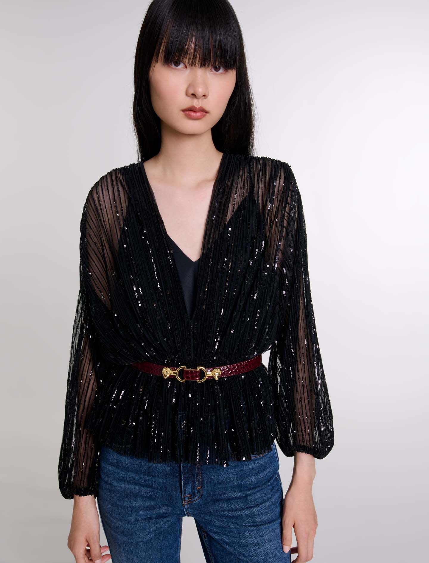 Maje - Set áo nhũ xuyên thấu và áo hai dây satin