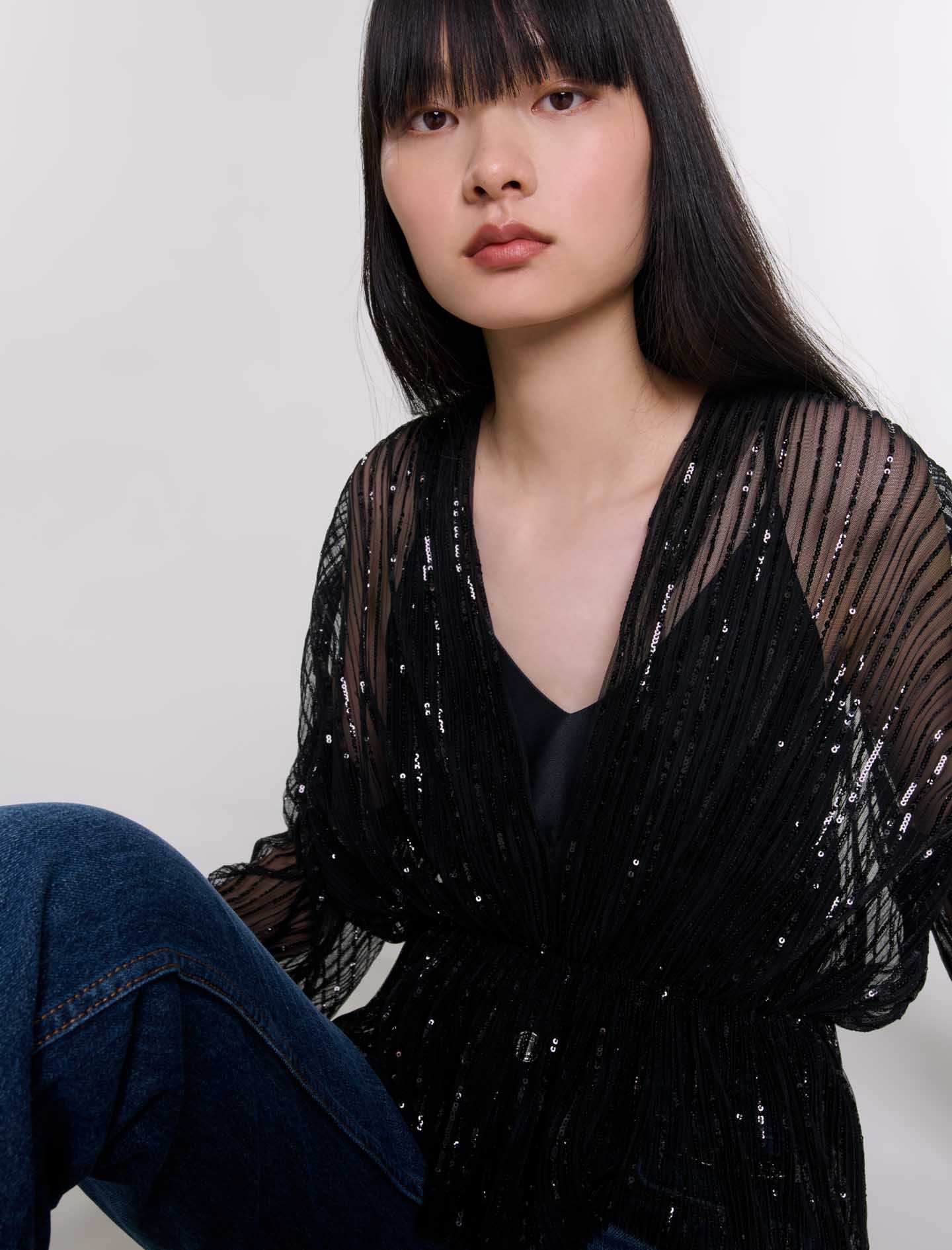 Maje - Set áo nhũ xuyên thấu và áo hai dây satin