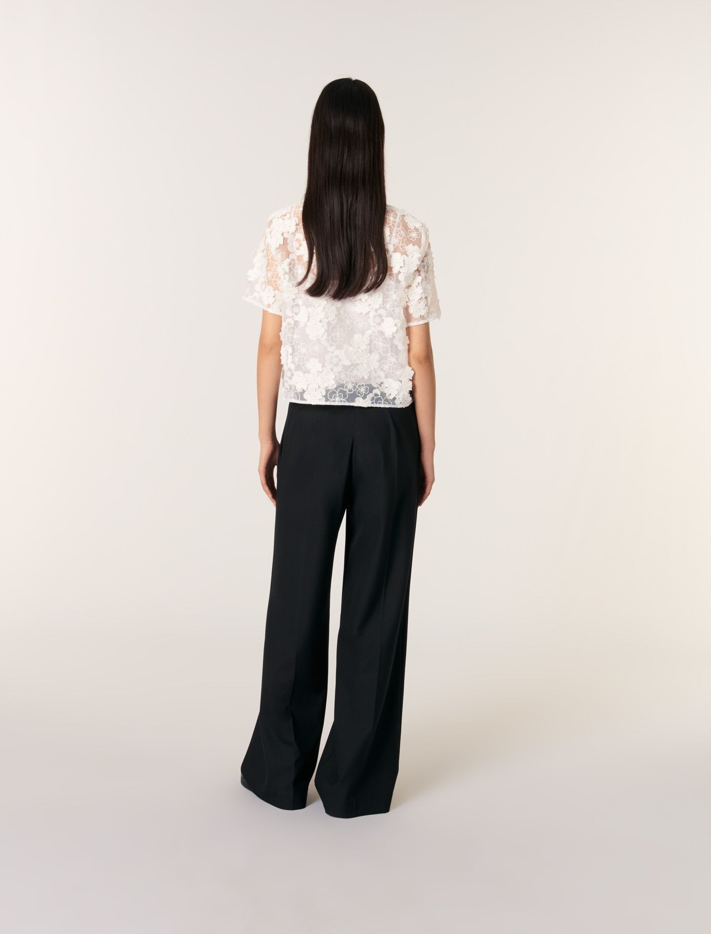 Maje - Set áo voan lưới tulle thêu hoa dáng ngắn