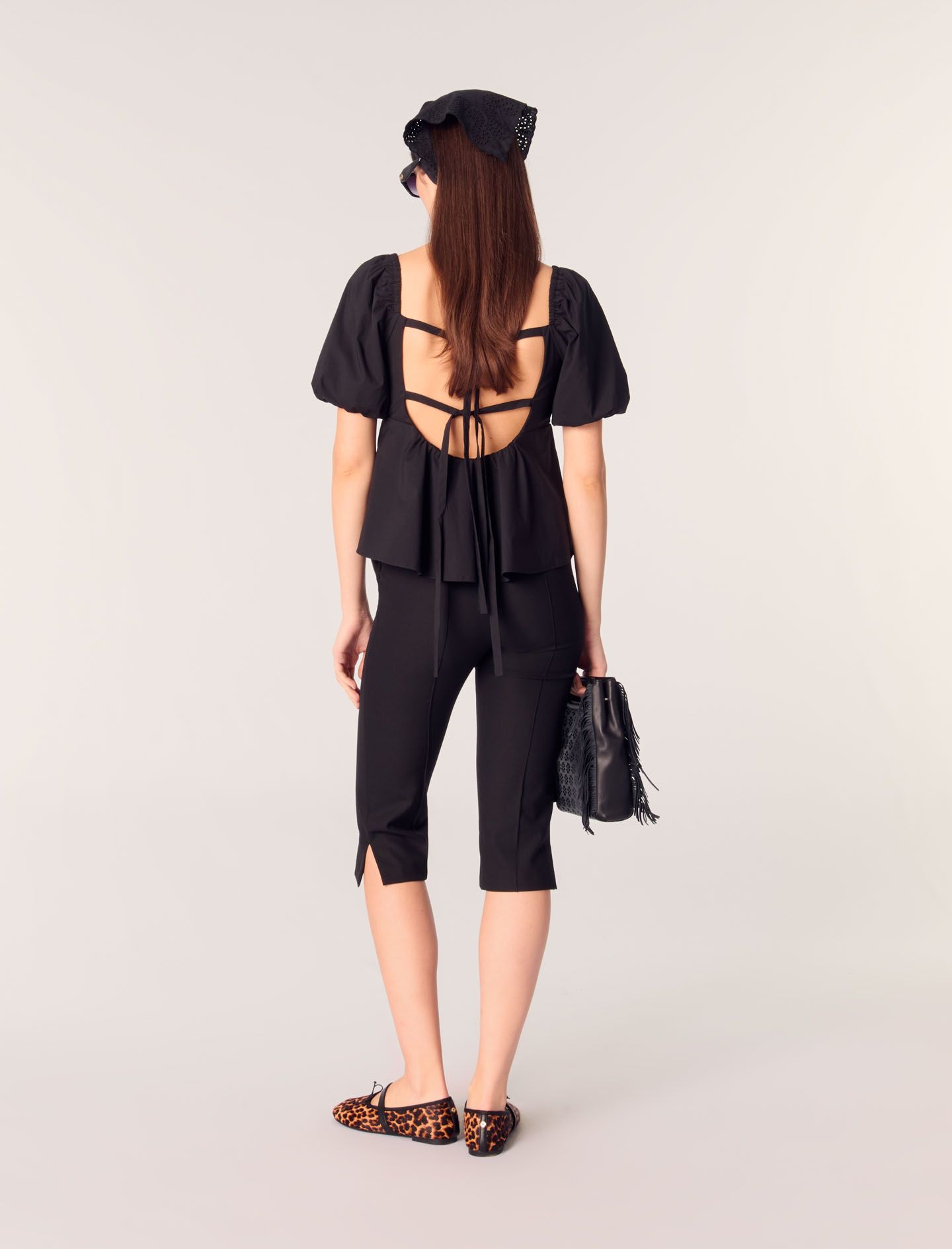 Maje - Áo kiểu poplin cổ vuông tay phồng