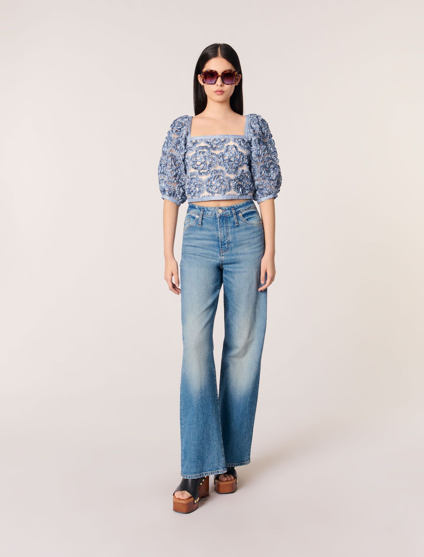 Maje - Áo croptop organza satin hoa