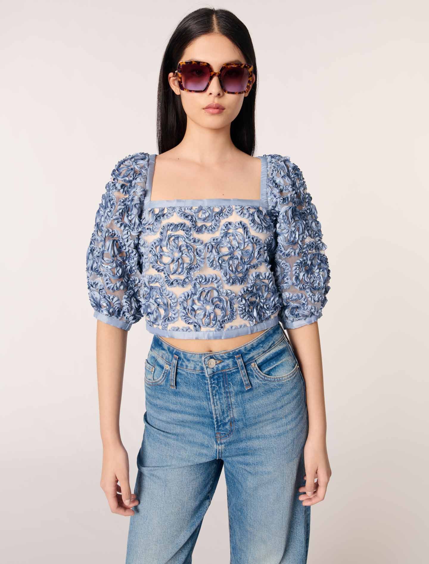 Maje - Áo croptop organza satin hoa