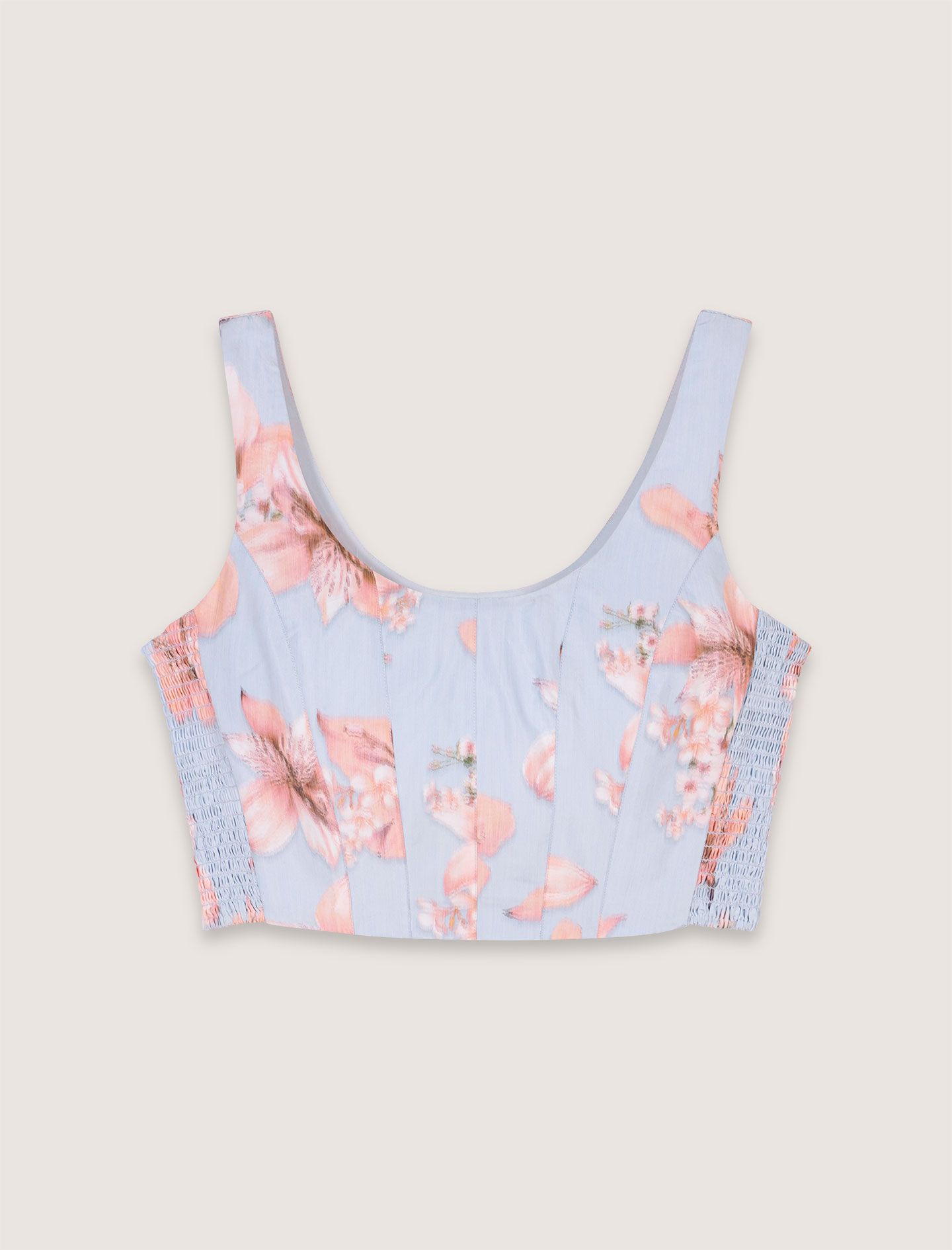 Áo hai dây croptop taffeta hoa eo chun
