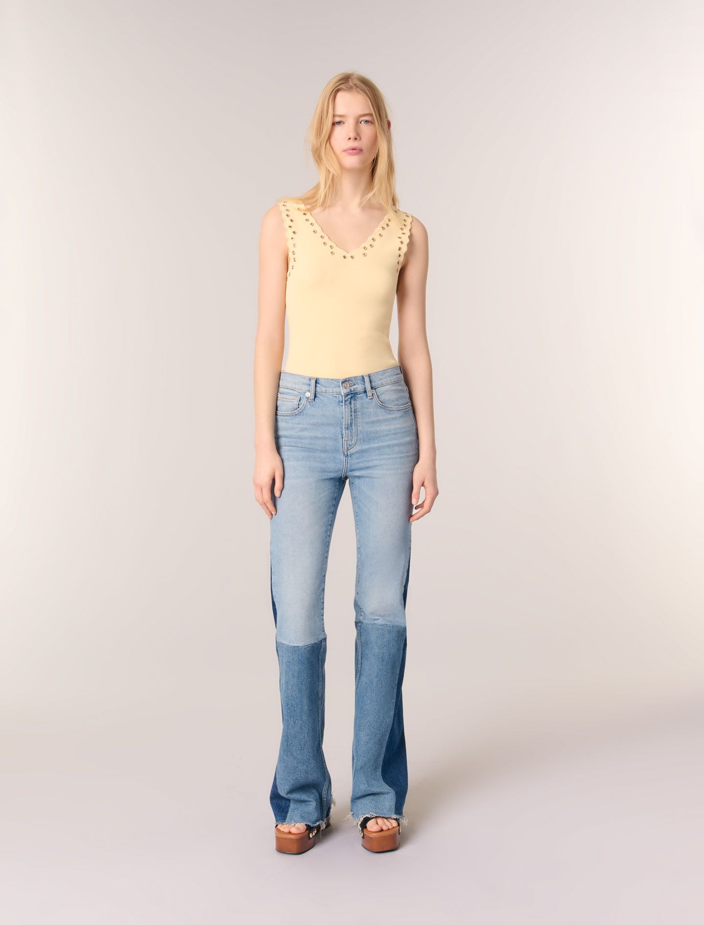 Maje - Áo Tank Top Dệt Kim Khoen Bạc