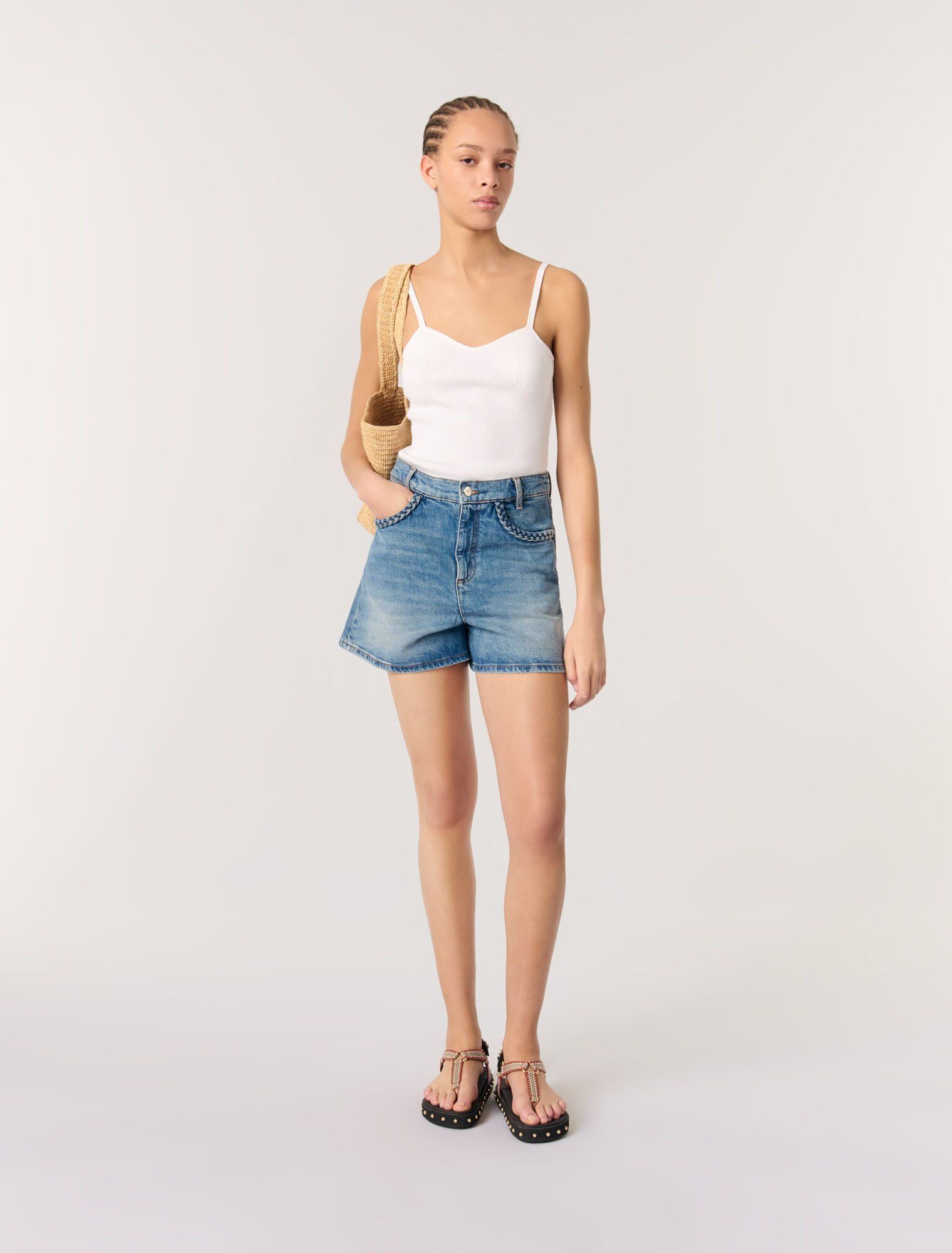 Maje - Áo crop top dệt kim gân