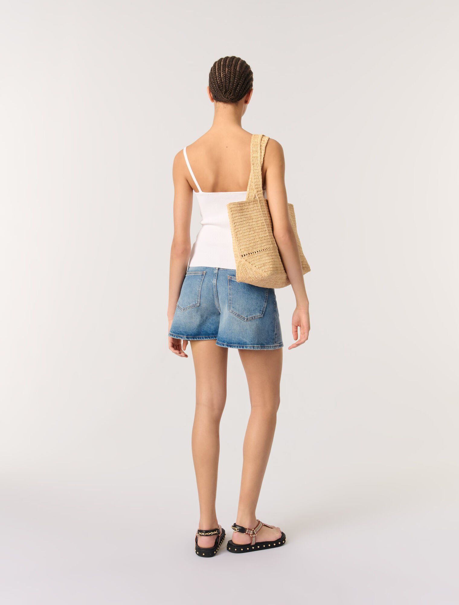 Maje - Áo crop top dệt kim gân