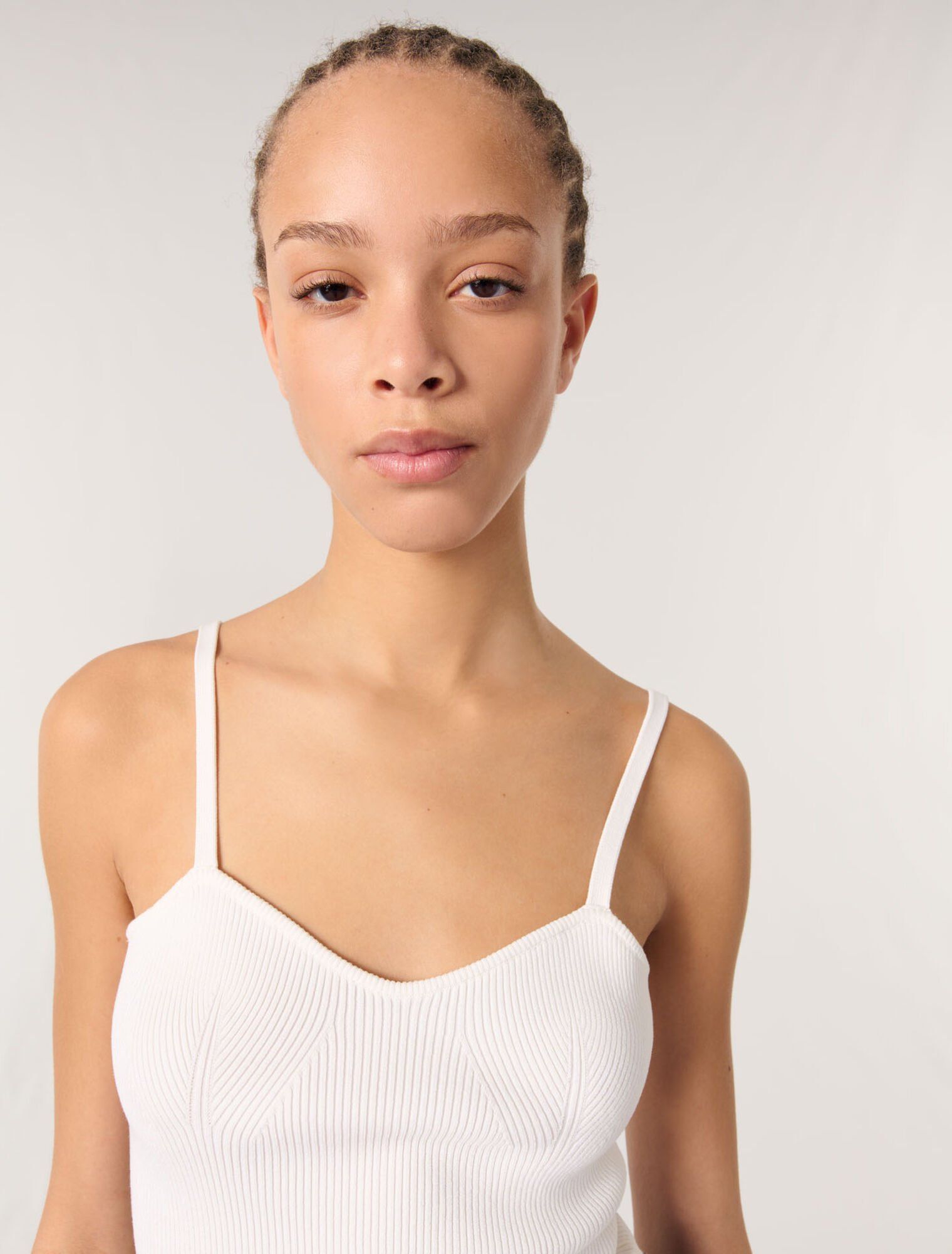 Maje - Áo crop top dệt kim gân