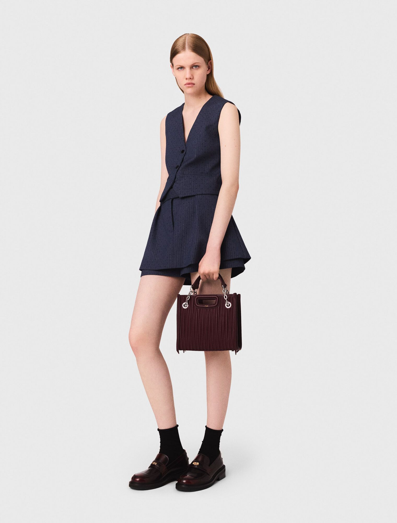 Maje - Áo gile vest kẻ sọc đính đá