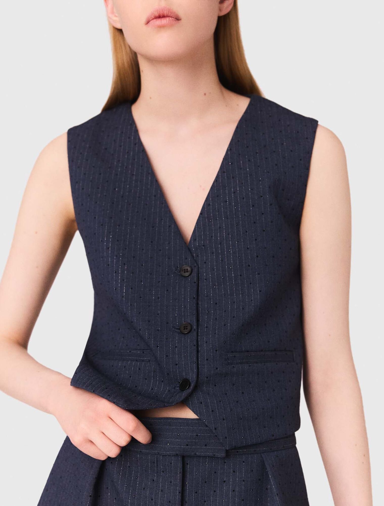 Maje - Áo gile vest kẻ sọc đính đá