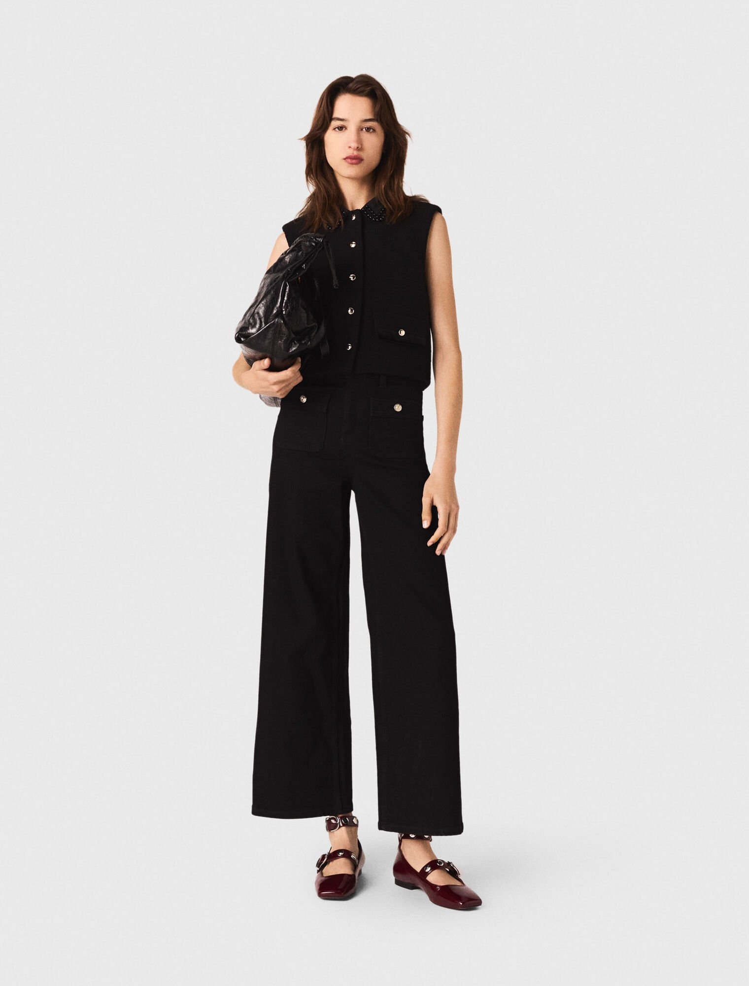 Maje - Áo tweed nhung croptop