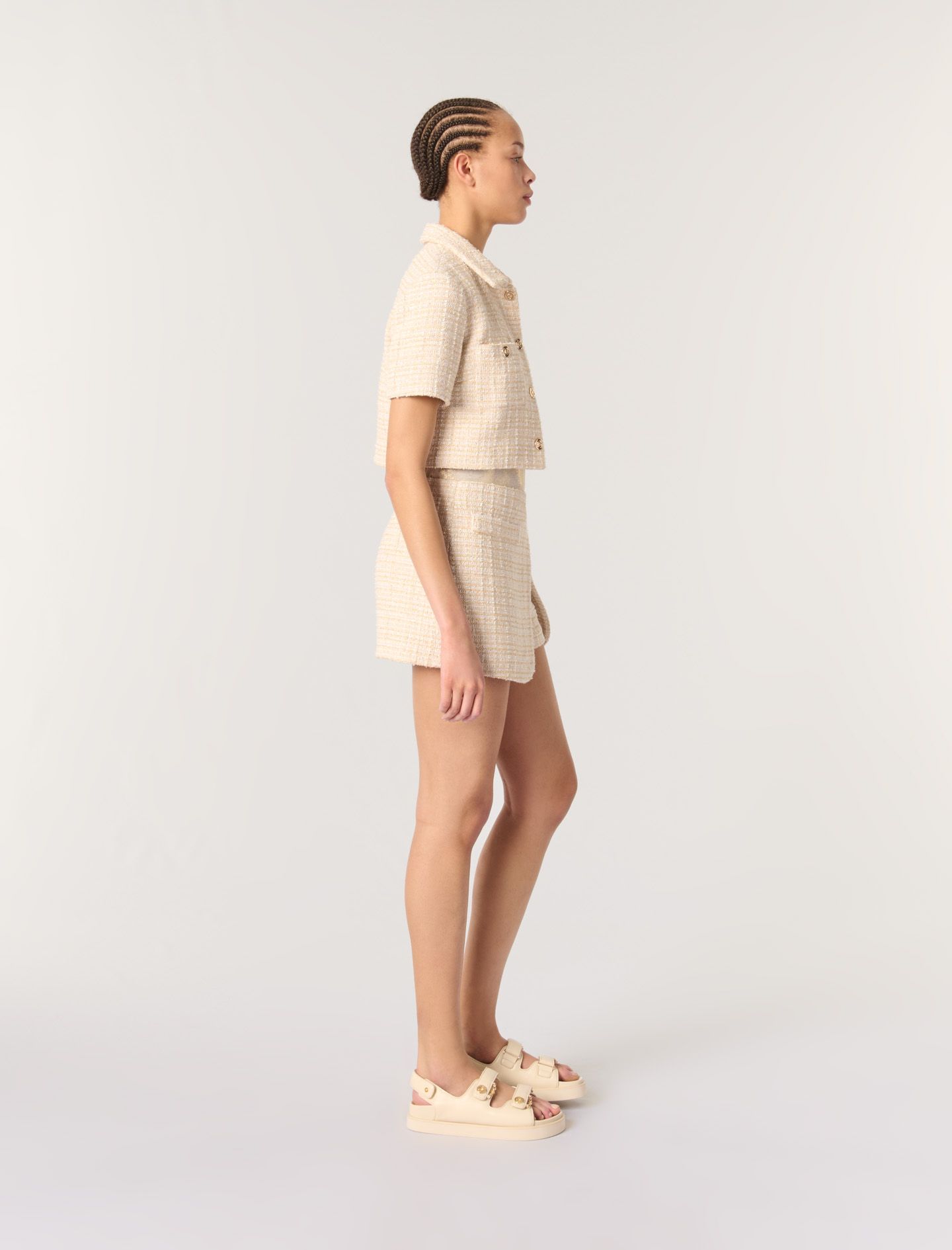 Maje - Áo khoác tweed croptop ngắn tay