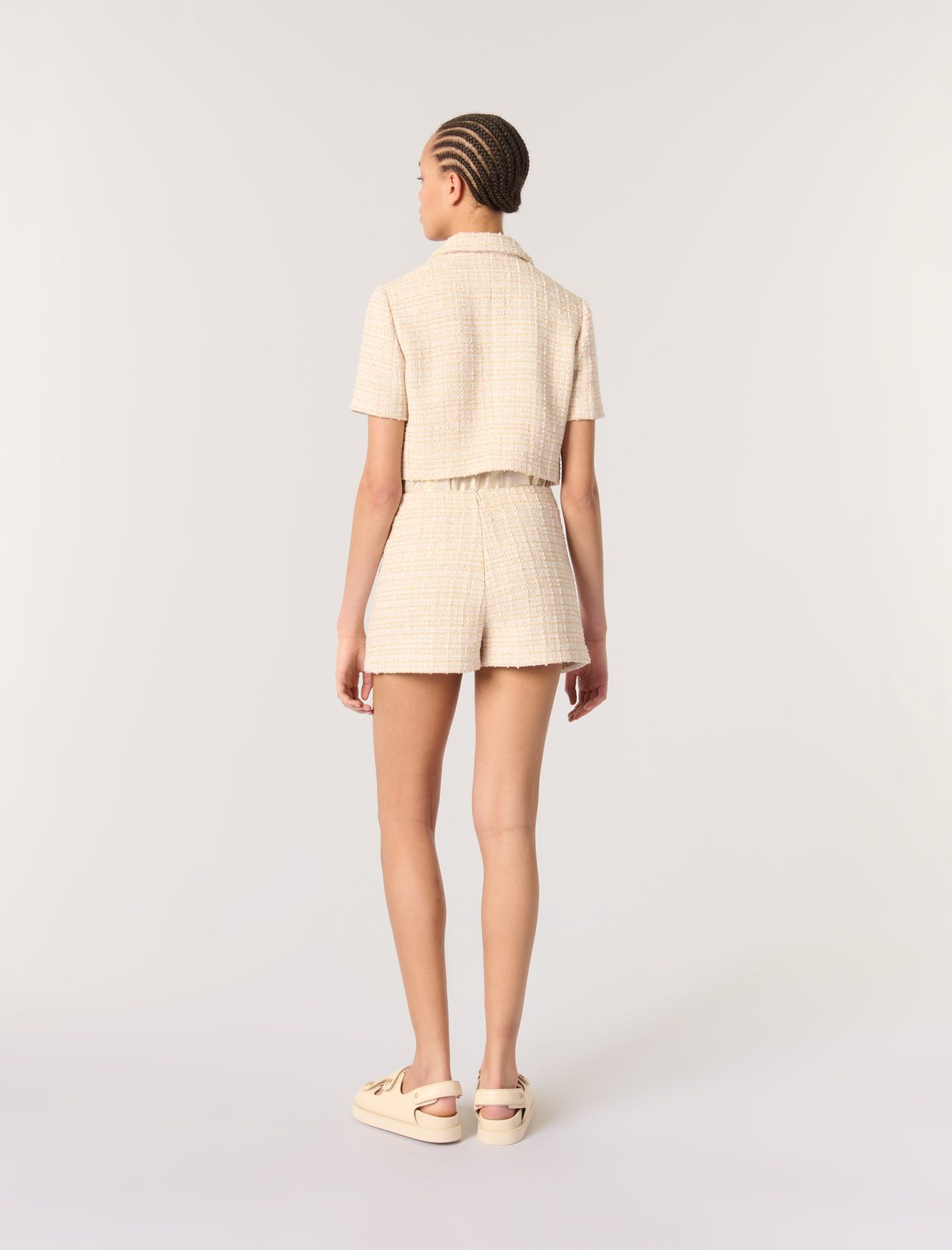 Maje - Áo khoác tweed croptop ngắn tay