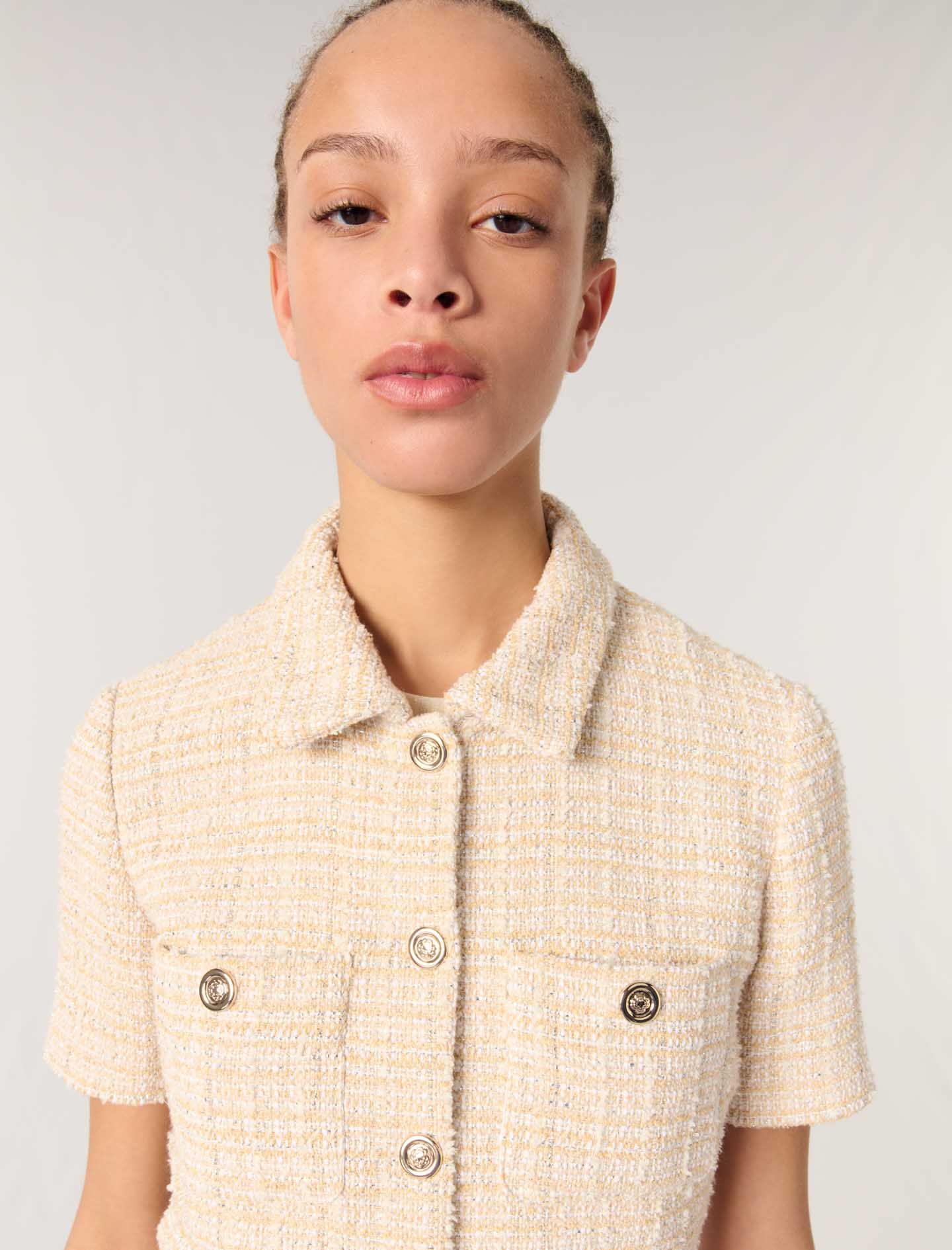 Maje - Áo khoác tweed croptop ngắn tay