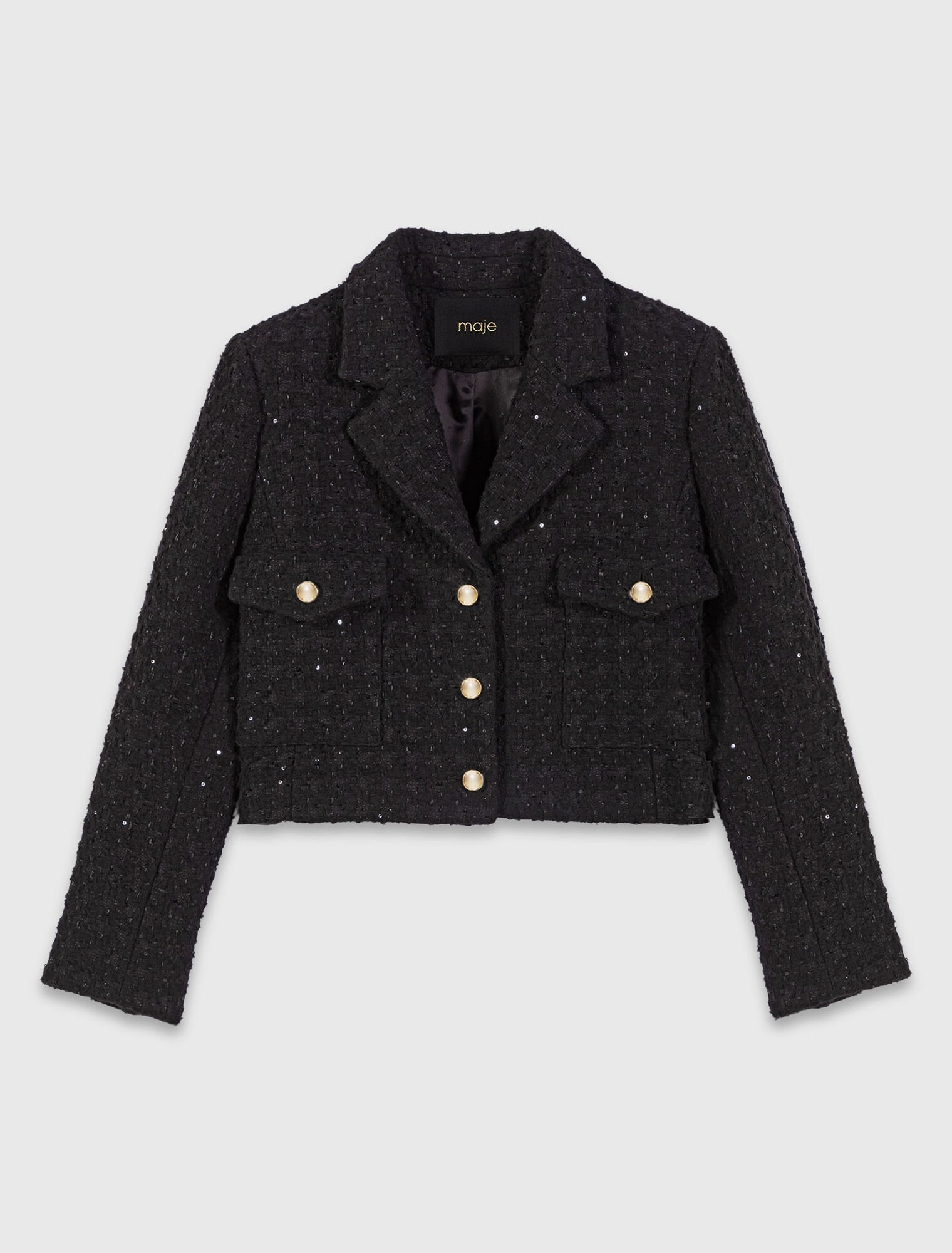 Maje - Áo khoác tweed ngắn đính đá