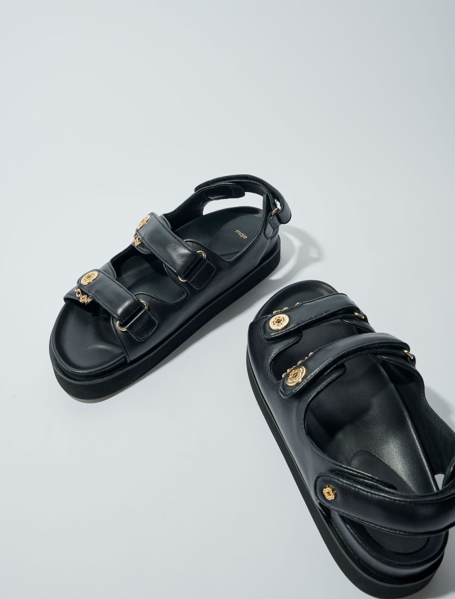 Maje - Dép sandal da đế bệt quai dán