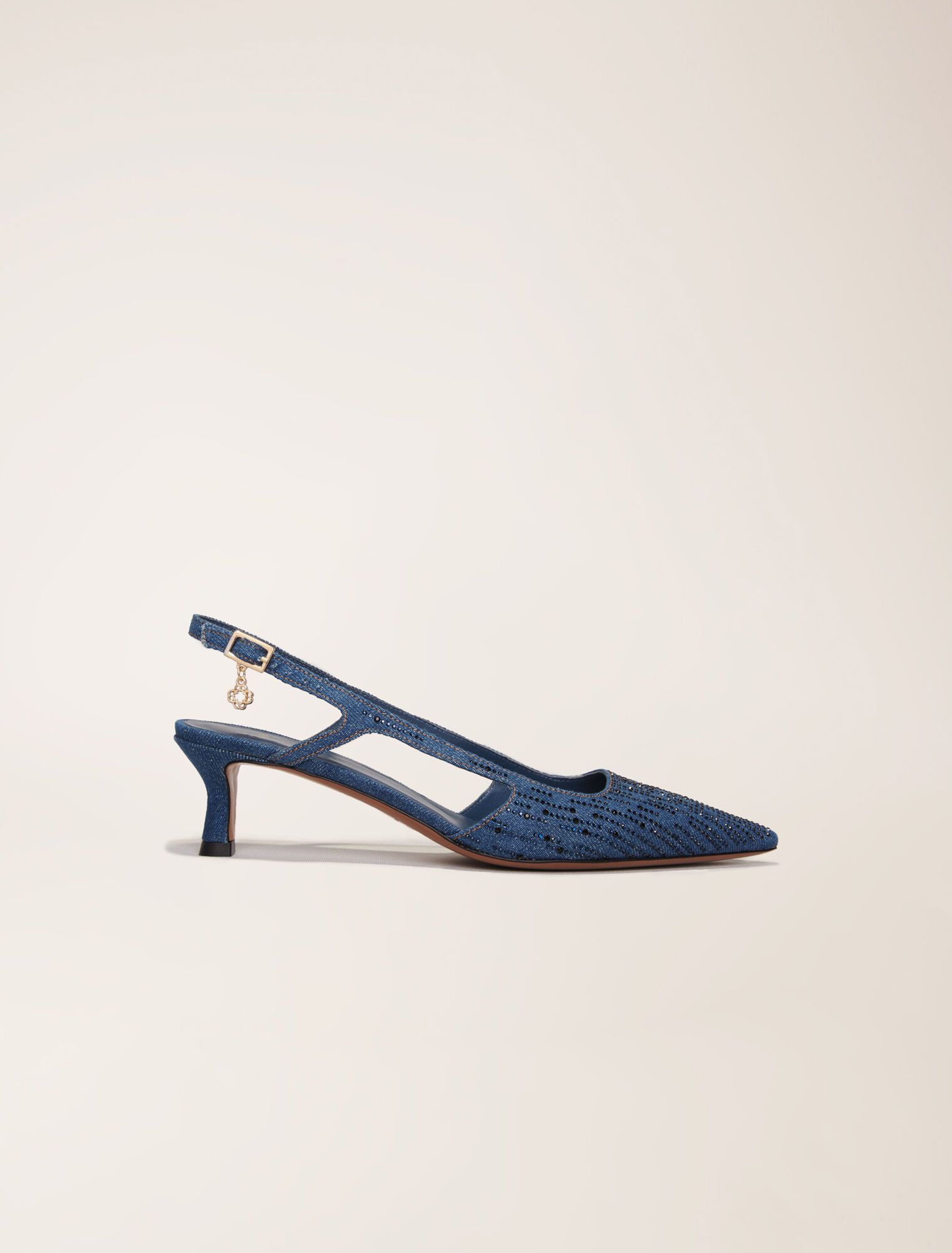Maje - Giày slingback cao gót mũi nhọn denim đính đá