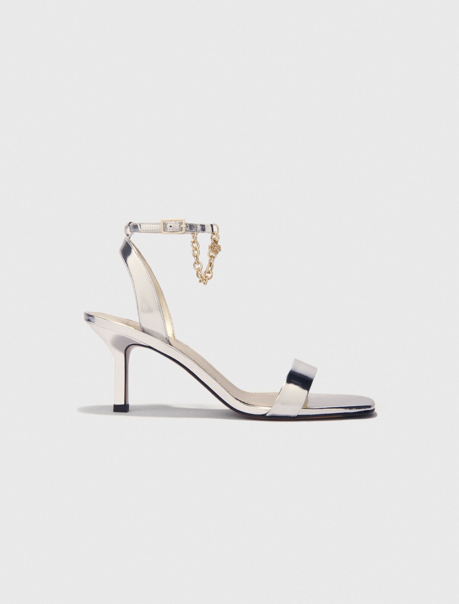 Giày sandal cao gót da bóng phối xích