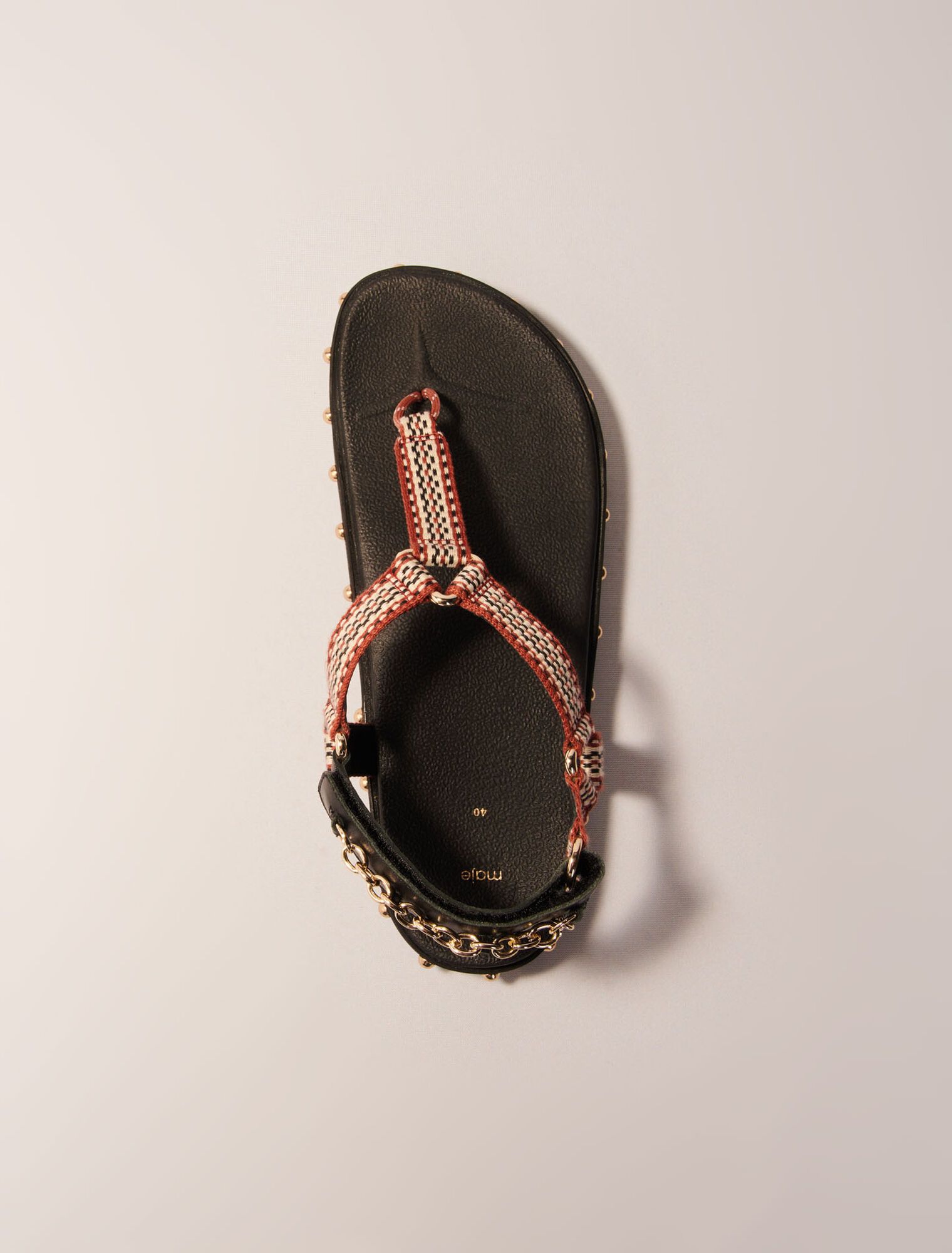 Maje - Dép sandal da đinh tán phối dây thổ cẩm