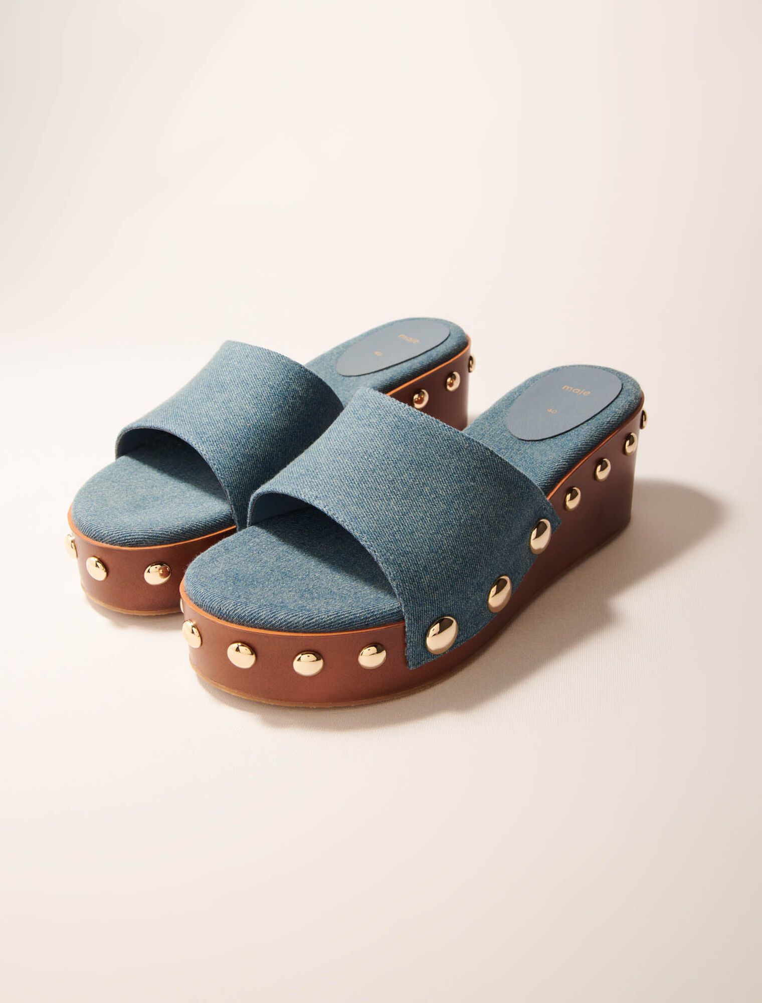 Maje - Giày đế xuồng denim đính đinh tán