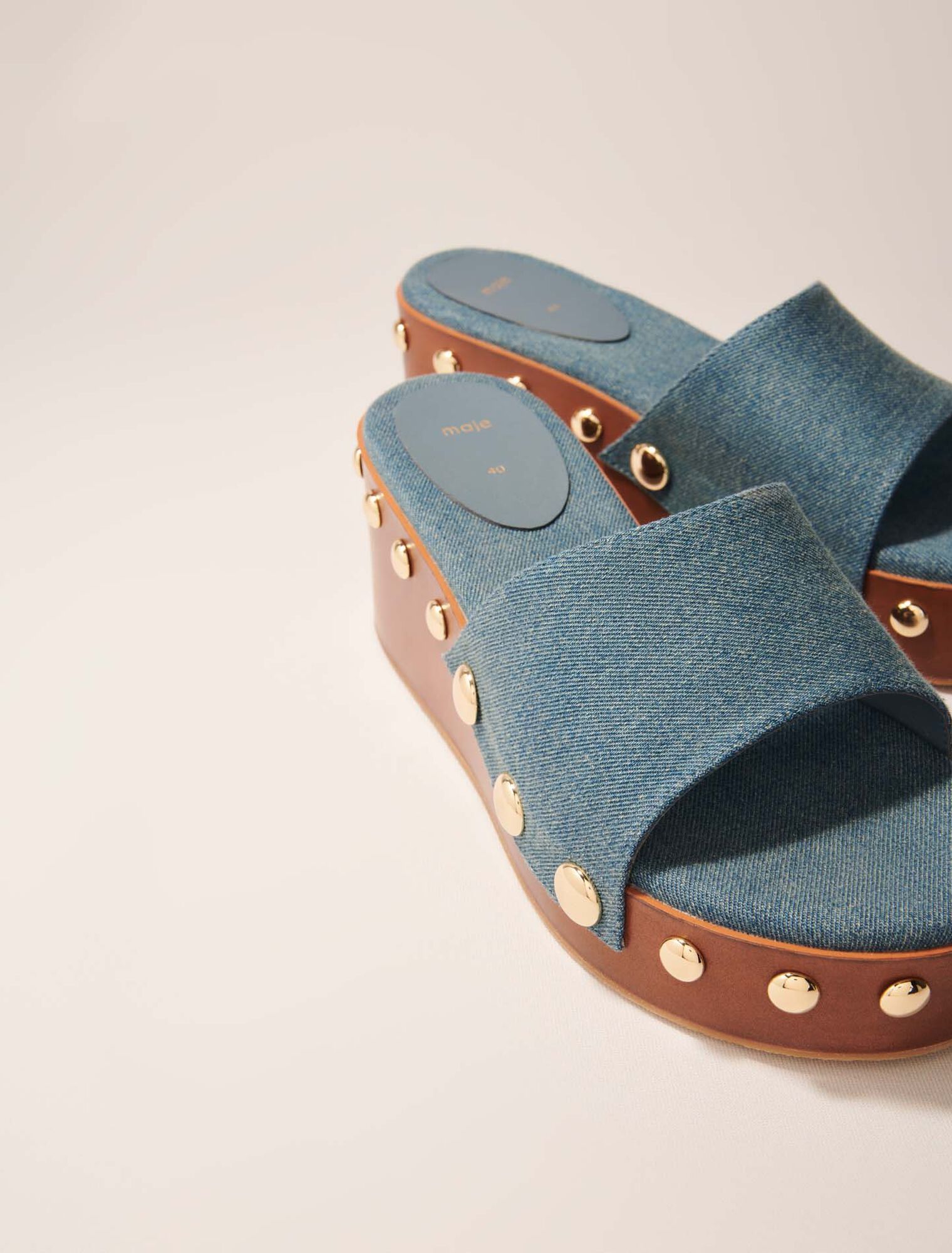 Maje - Giày đế xuồng denim đính đinh tán